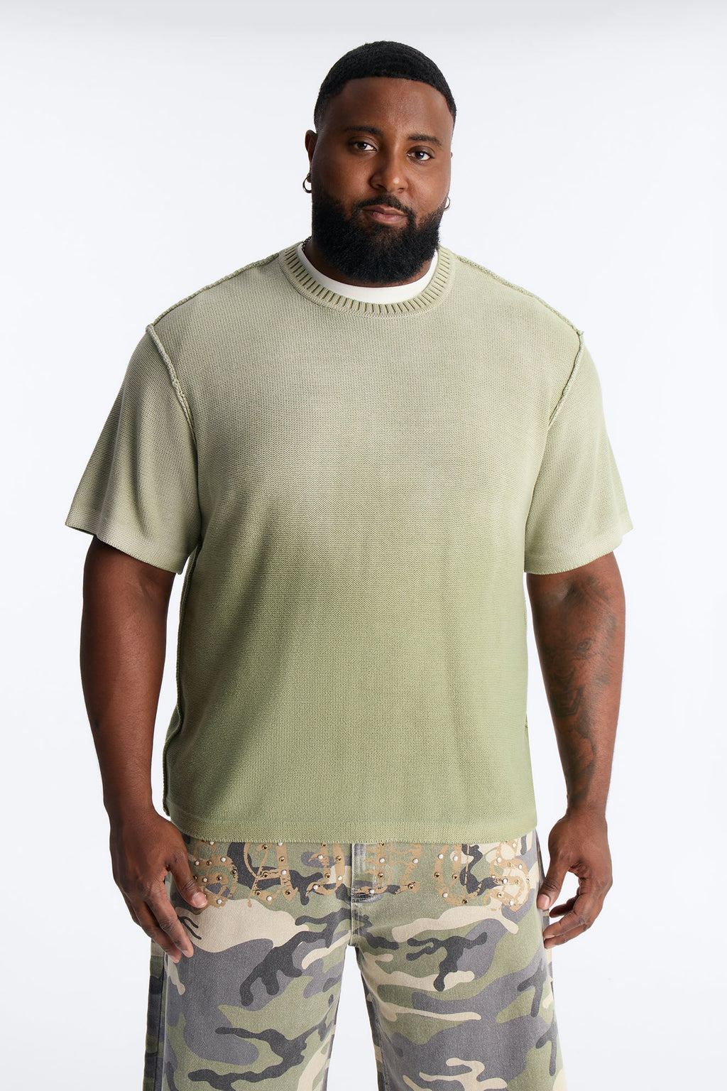 Slouch Ombre Crew Sweater Tee - Olive
