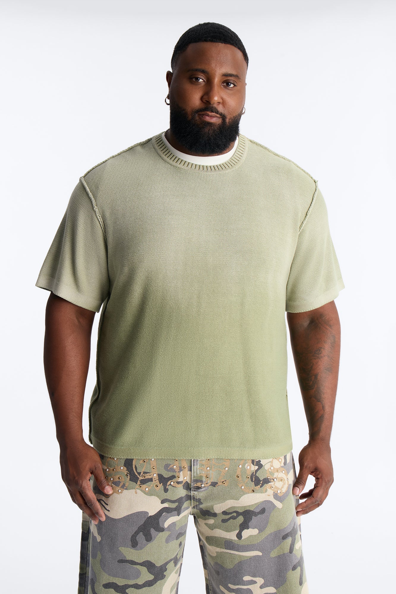 Slouch Ombre Crew Sweater Tee - Olive