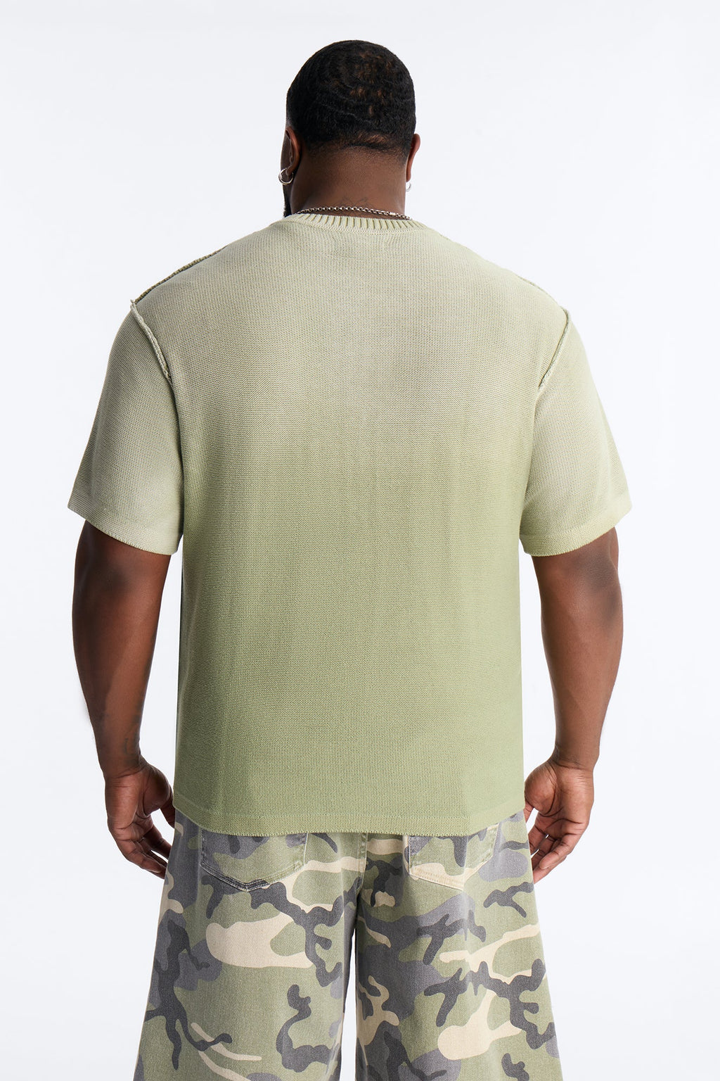 Slouch Ombre Crew Sweater Tee - Olive