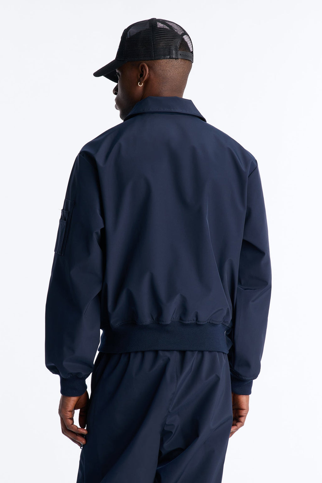 Cropped Relaxed Liberty Zip Bomber Jacket - Navy