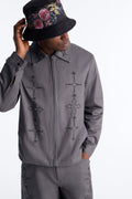 Vatican City Stitched Embellished Work Jacket - Grey