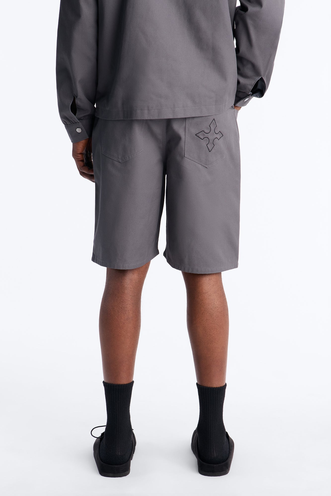 Relaxed Vatican City Stitched Embellished Short - Grey