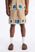 Relaxed Daisy Daze Crochet Short - Tan