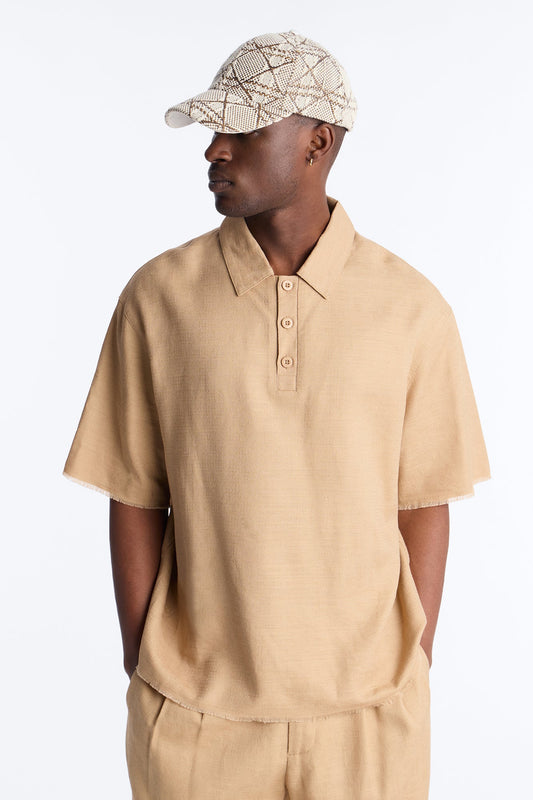 Oversized Tropic Fearless Polo Shirt - Tan