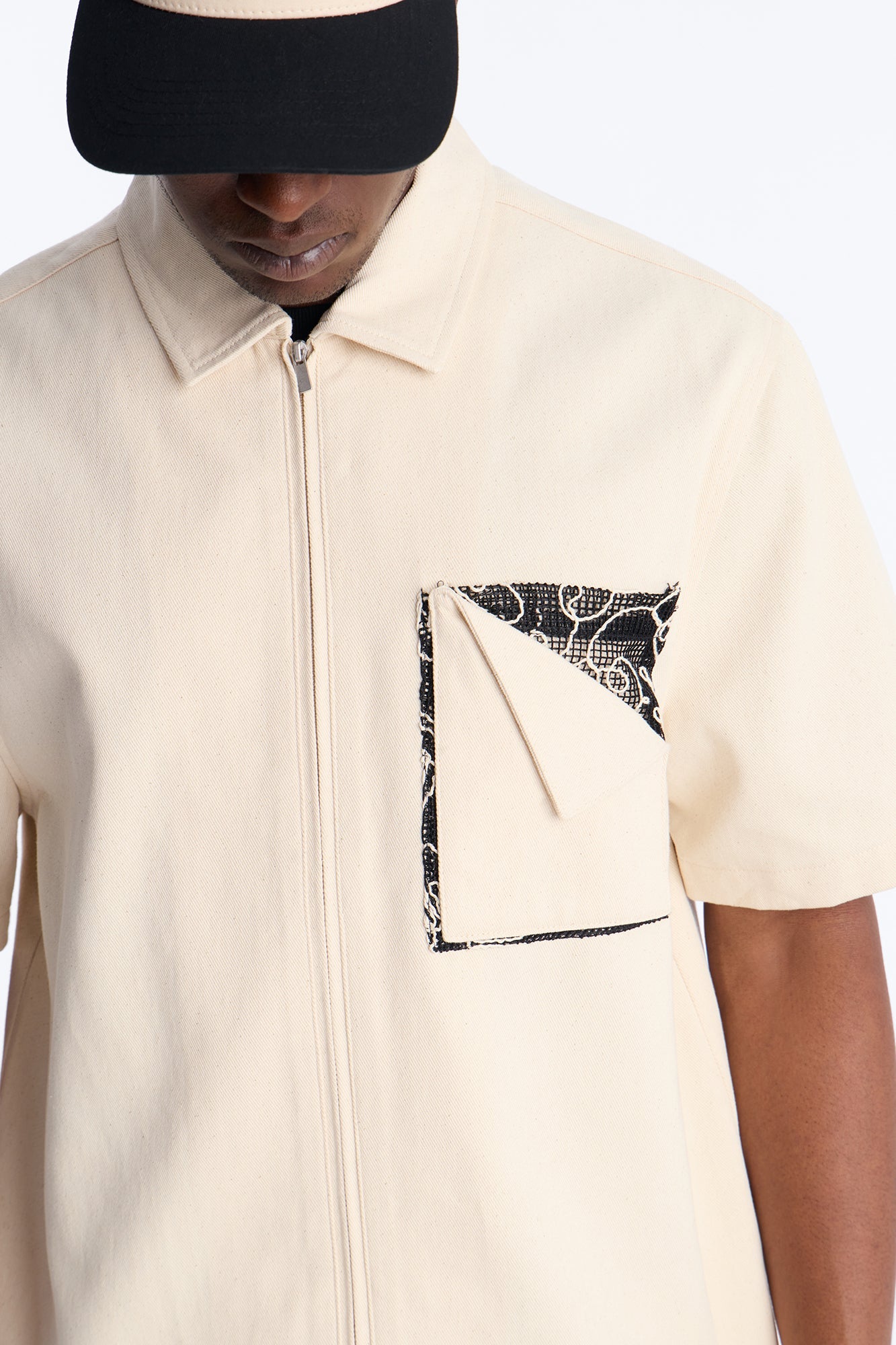 Textured Paradise Thread Zip Shirt - Cream