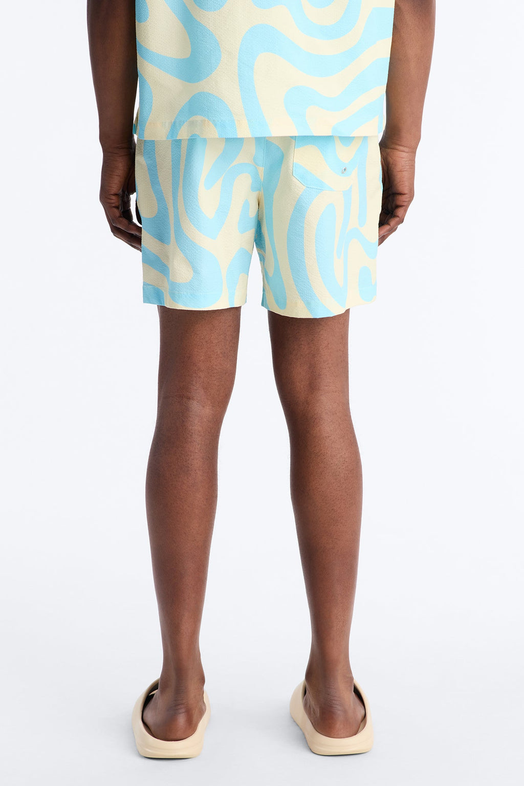 Groovy Abstract Printed Seersucker Swim Trunk 6″ - Blue