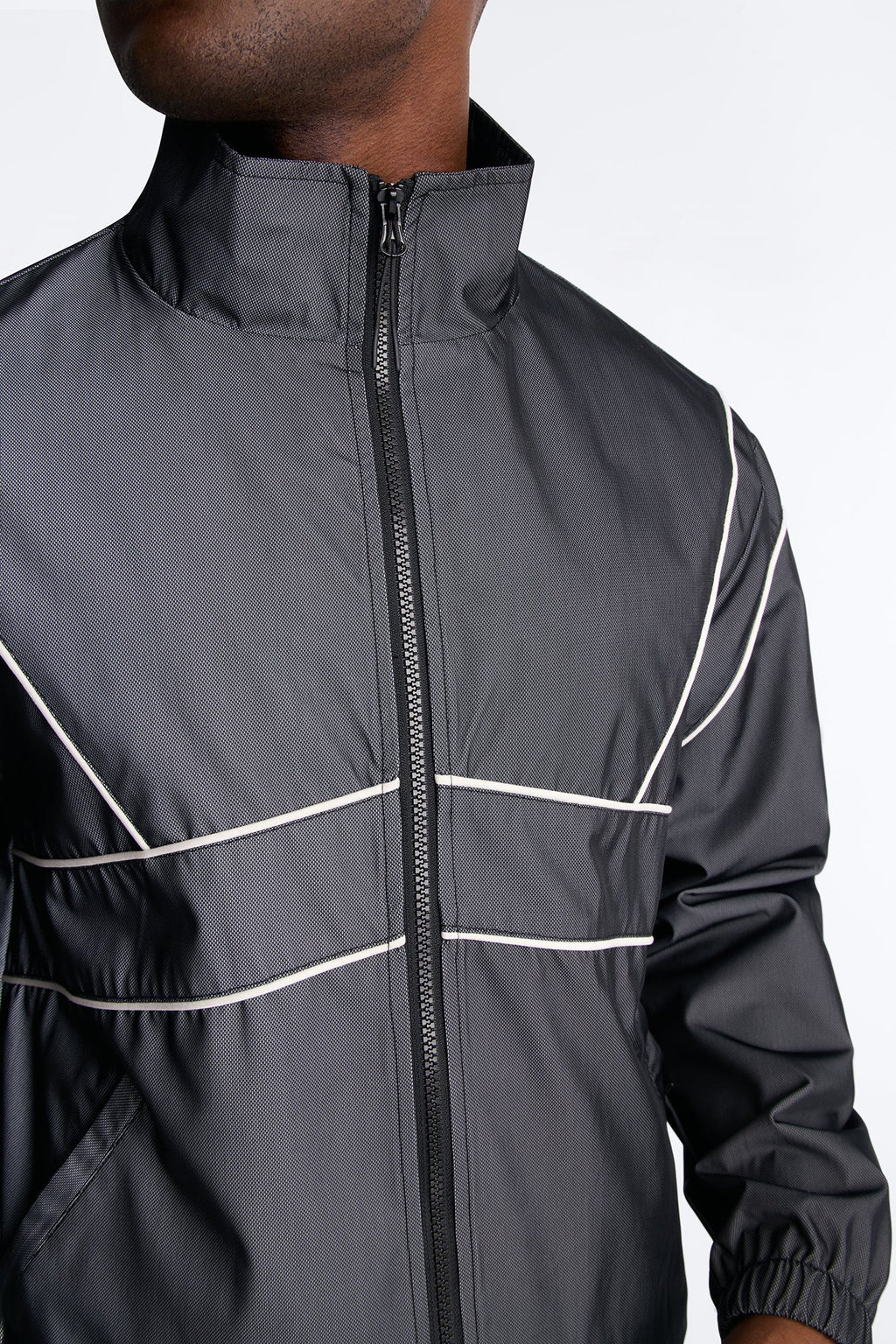 Relaxed Chroma Reflective Mesh Overlay Windbreaker Jacket - PlatinumIce