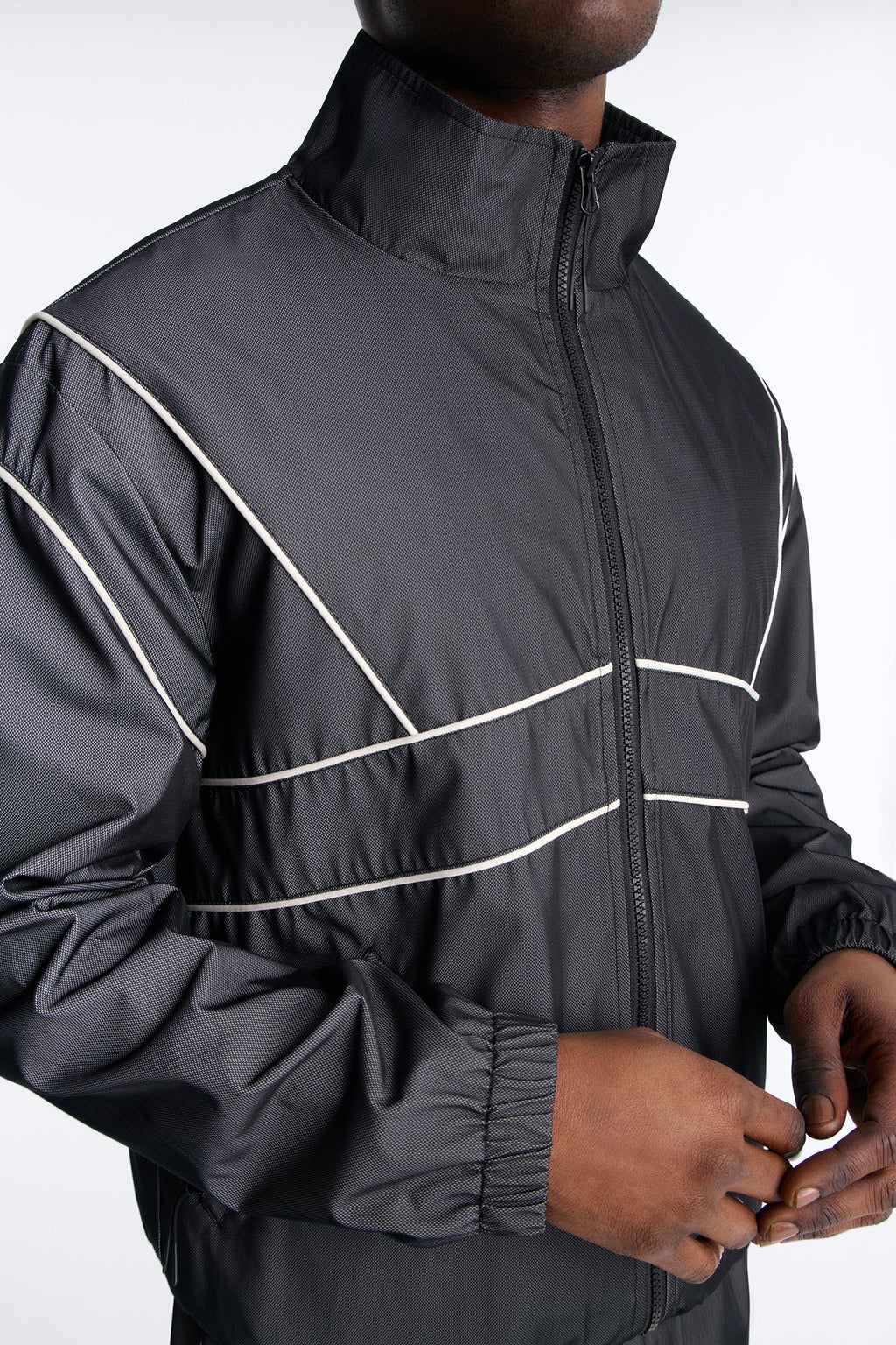 Relaxed Chroma Reflective Mesh Overlay Windbreaker Jacket - PlatinumIce