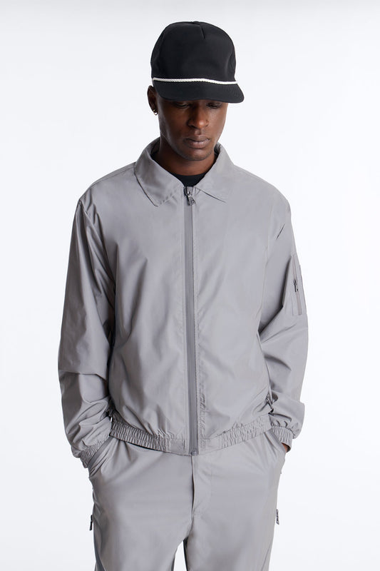 Cropped Relaxed Reflective Zip Bomber Jacket - Silver