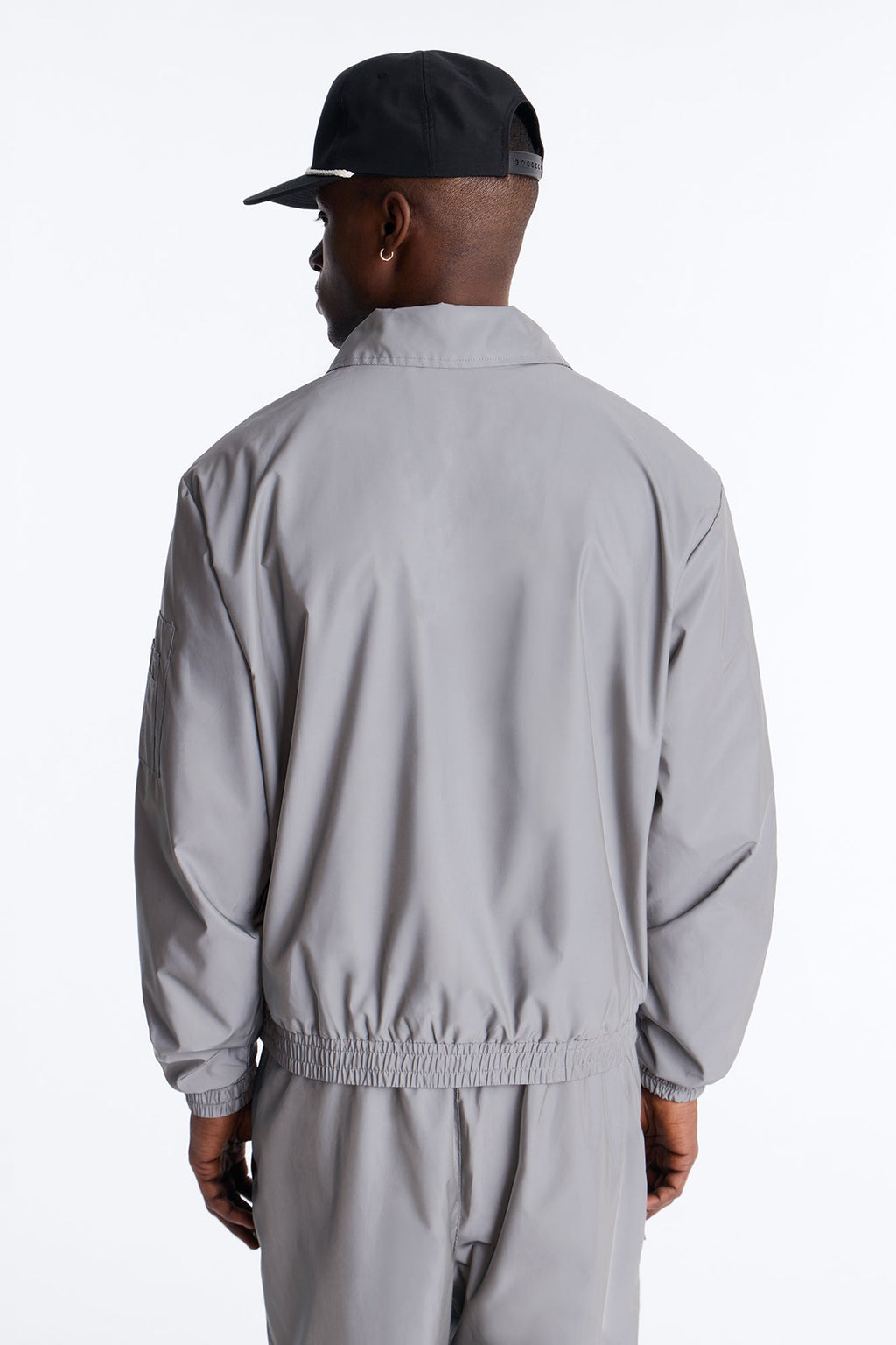 Cropped Relaxed Reflective Zip Bomber Jacket - Silver