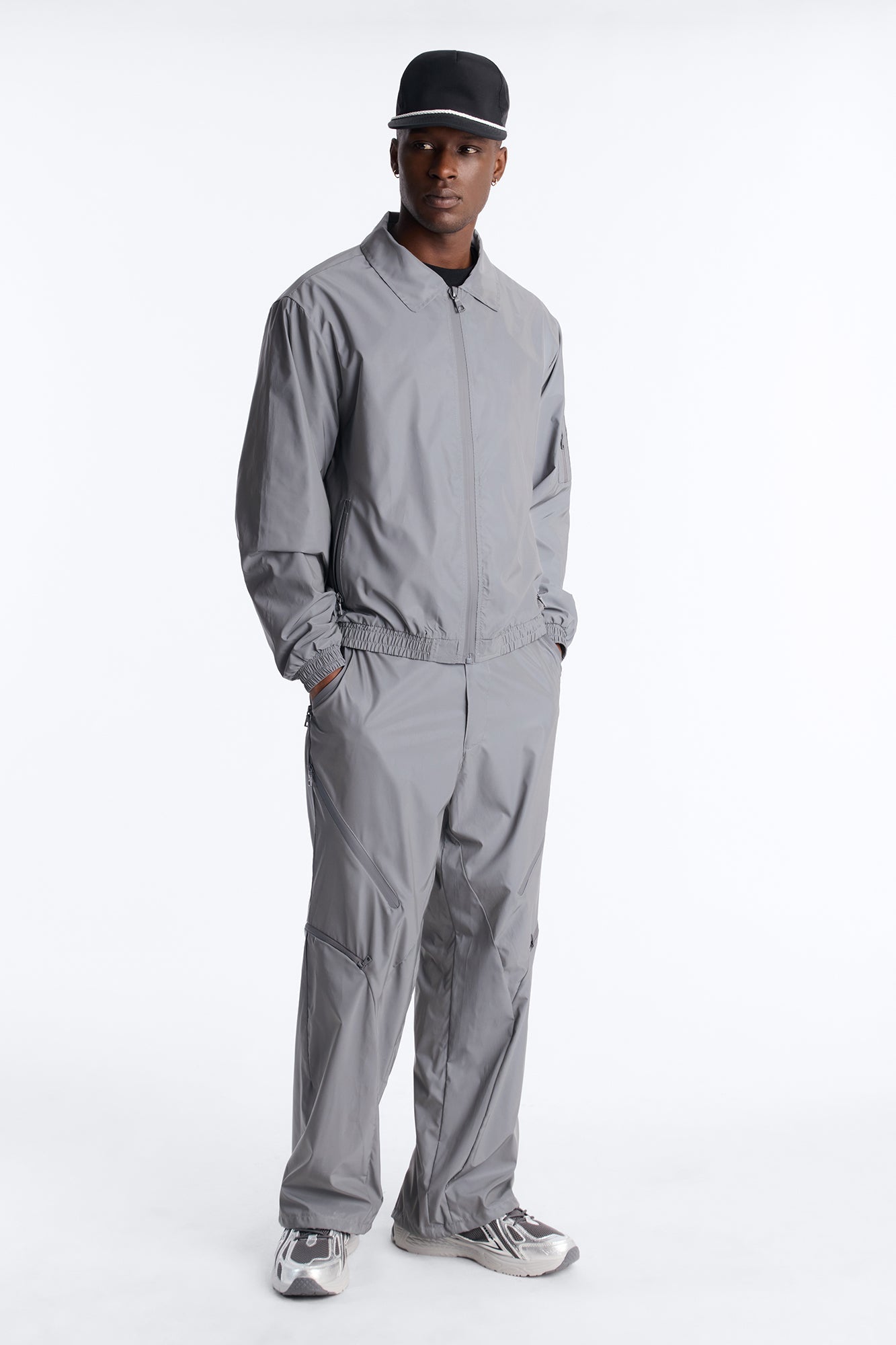 Baggy Reflective Zip Pant - Silver