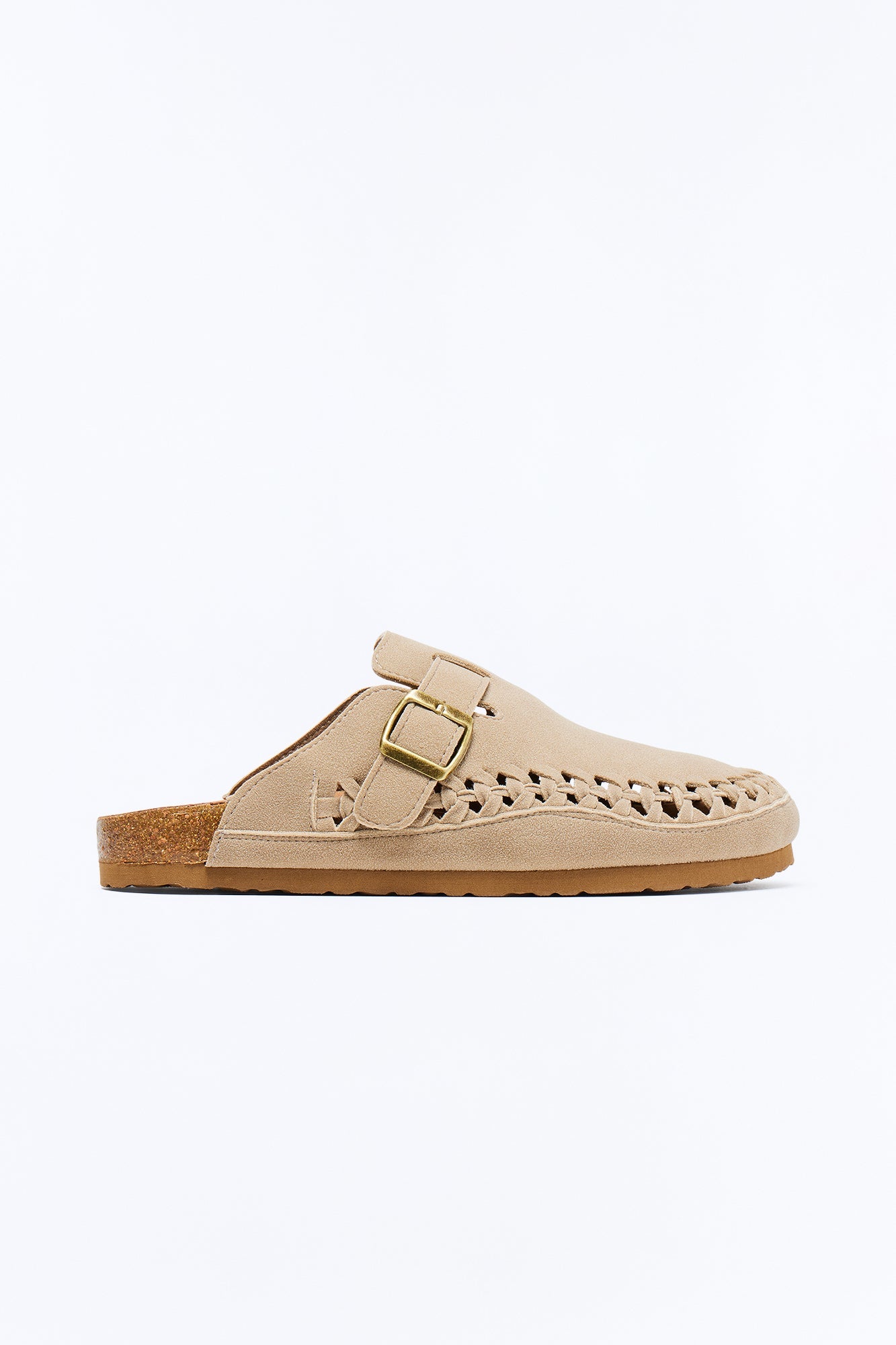 Woven Faux Suede Slip On Mule - Taupe
