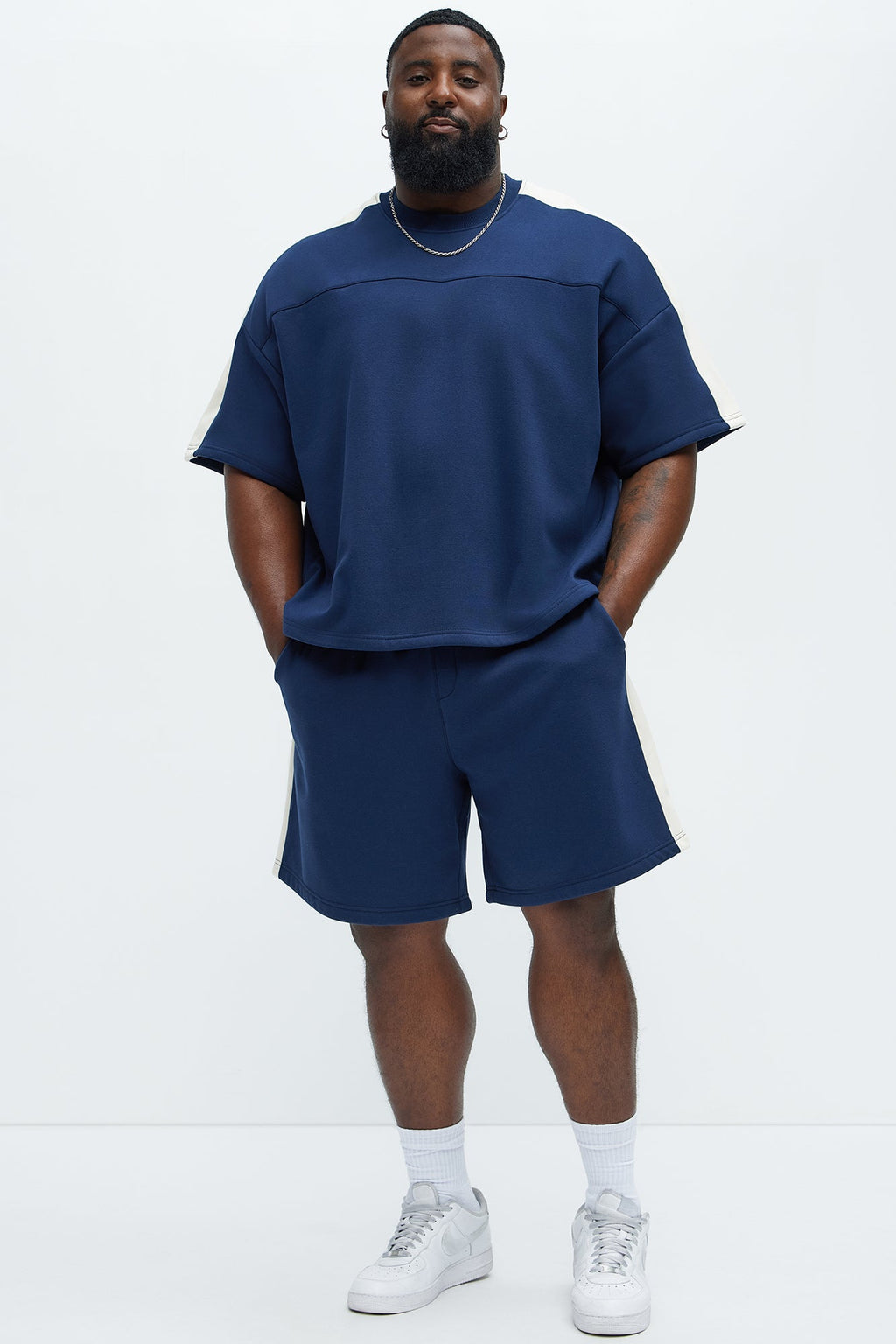 Tyson Oversized Heavyweight Striped Tee - Navy