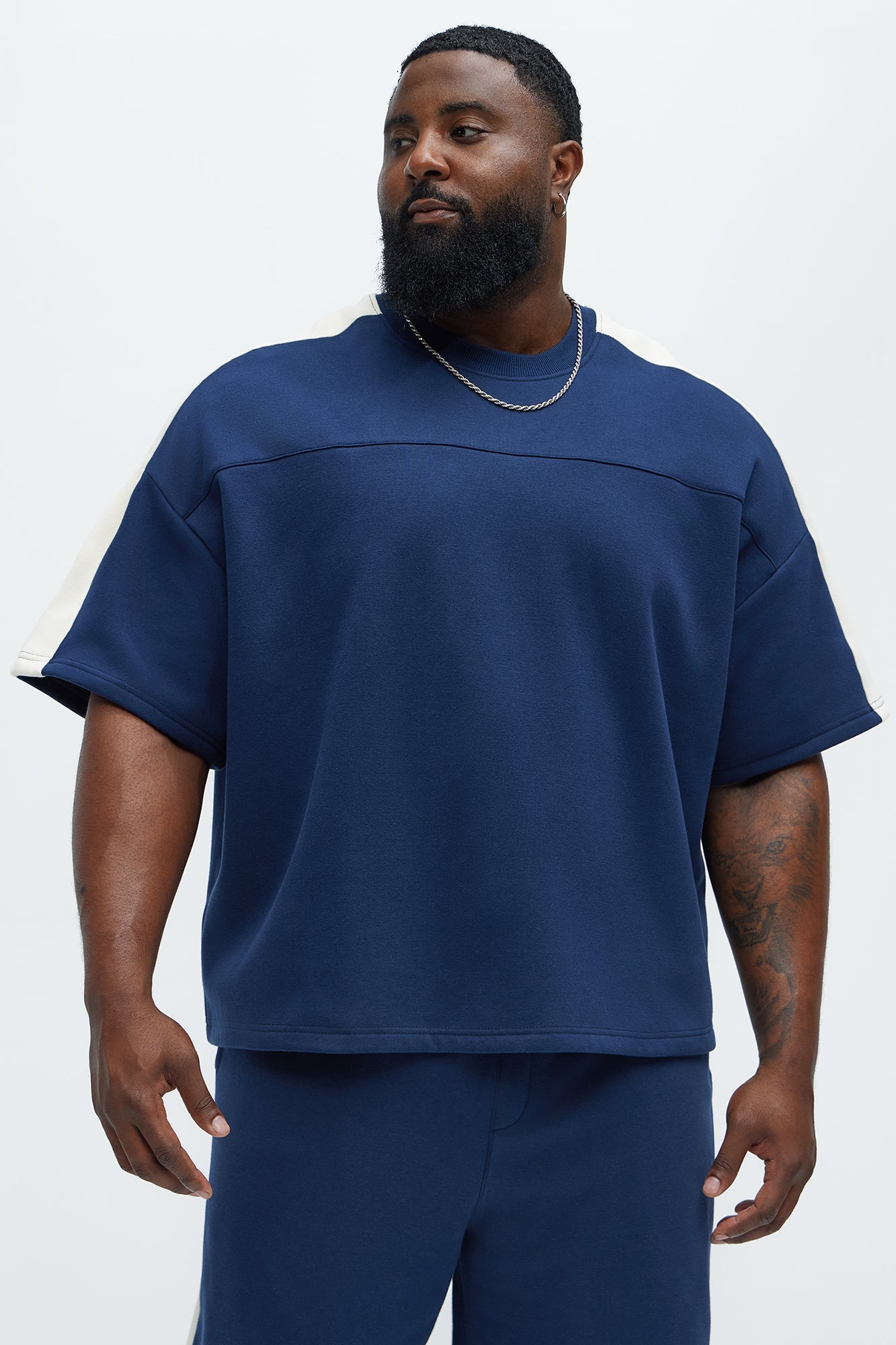 Tyson Oversized Heavyweight Striped Tee - Navy