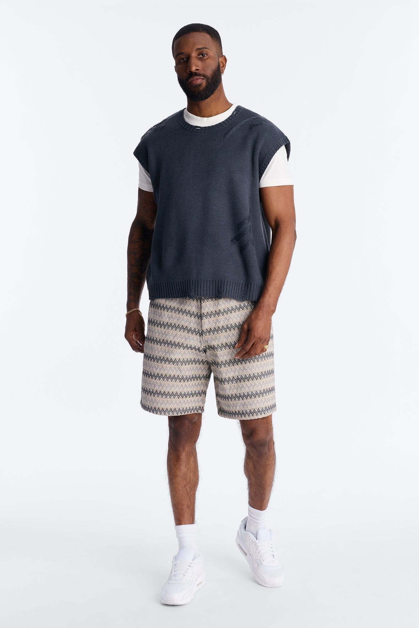 Relaxed Chevron City Textured Short - Cream