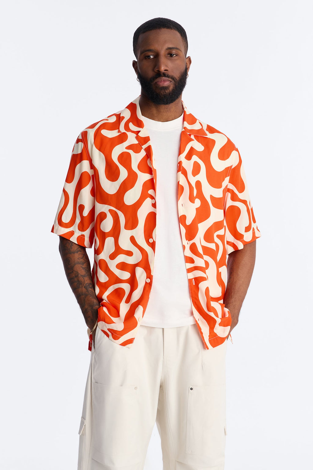 Bold Metric Cuban Shirt - Orange