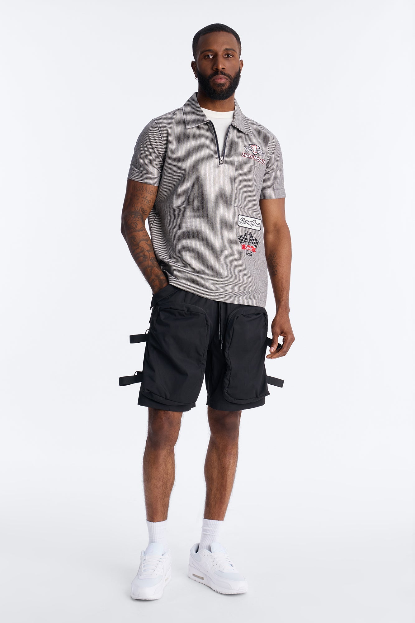 Hot Road Quarter Zip Short Sleeve Polo - Grey