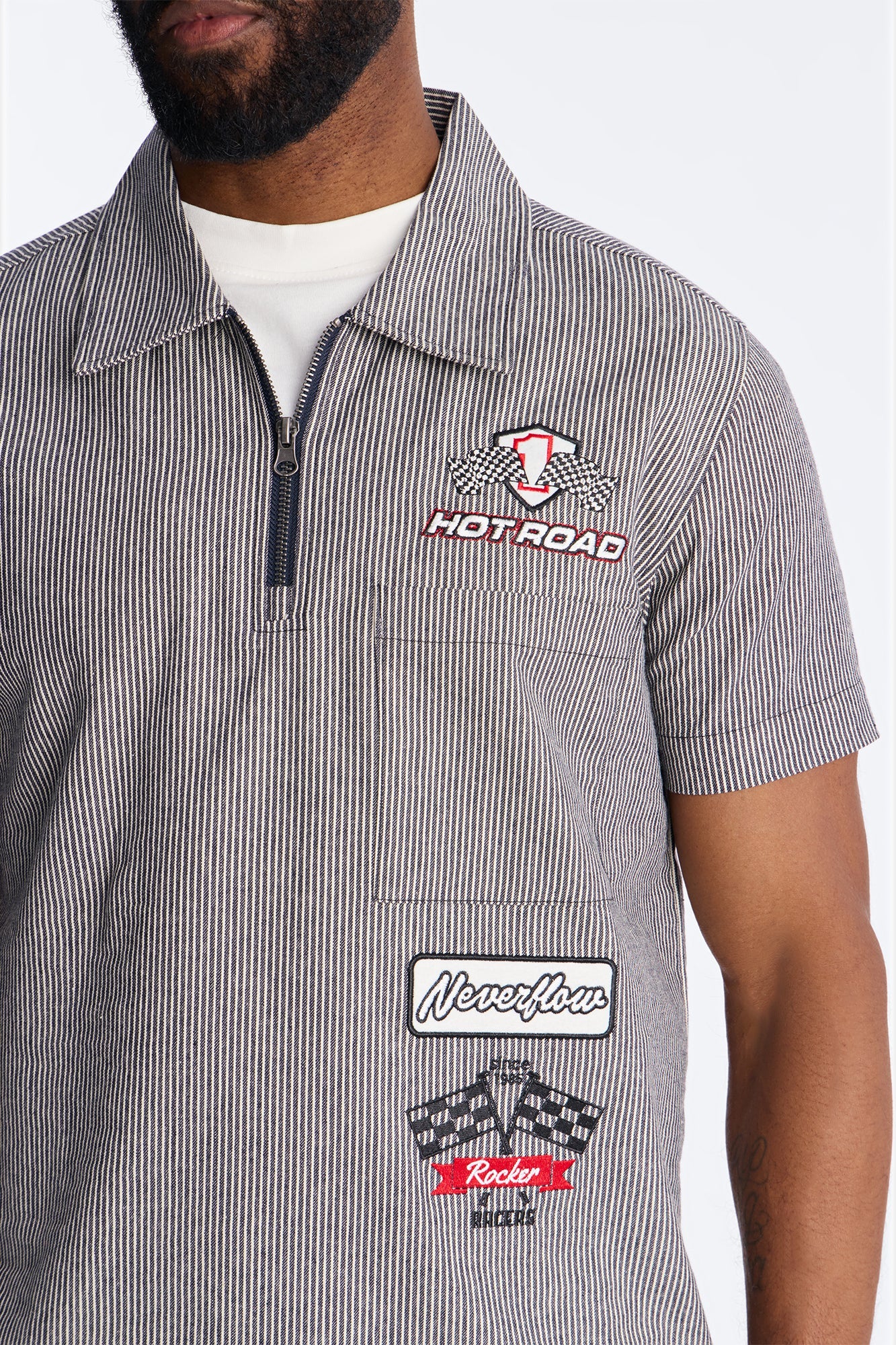 Hot Road Quarter Zip Short Sleeve Polo - Grey
