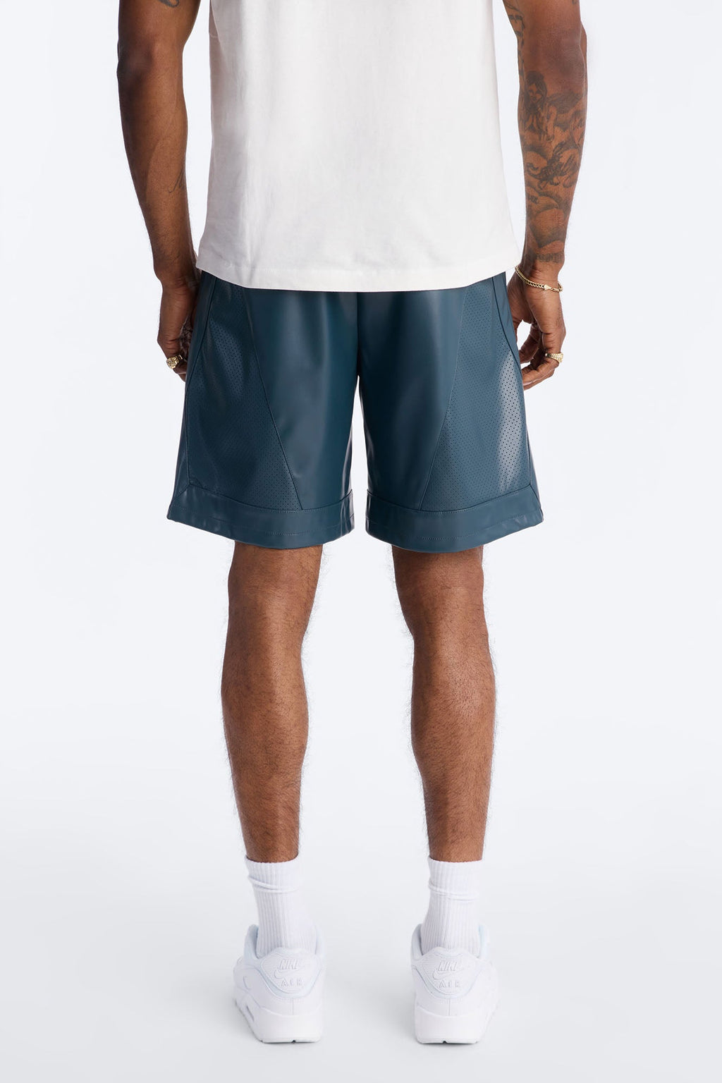Relaxed Perforated Faux Leather Short - Navy