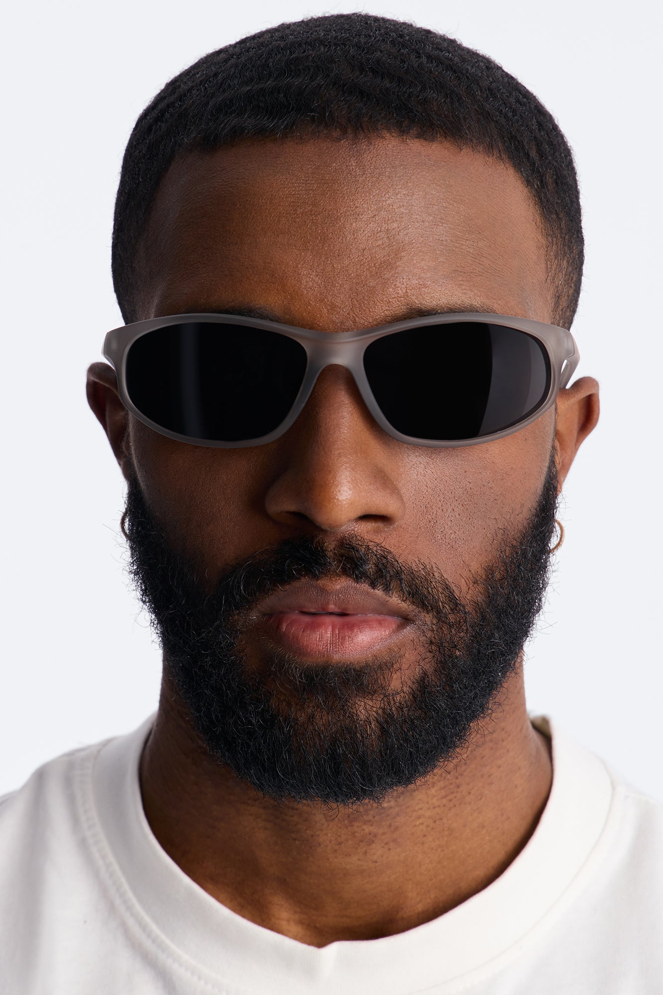 Rubberized Slim Sport Wrap Sunglasses - Grey