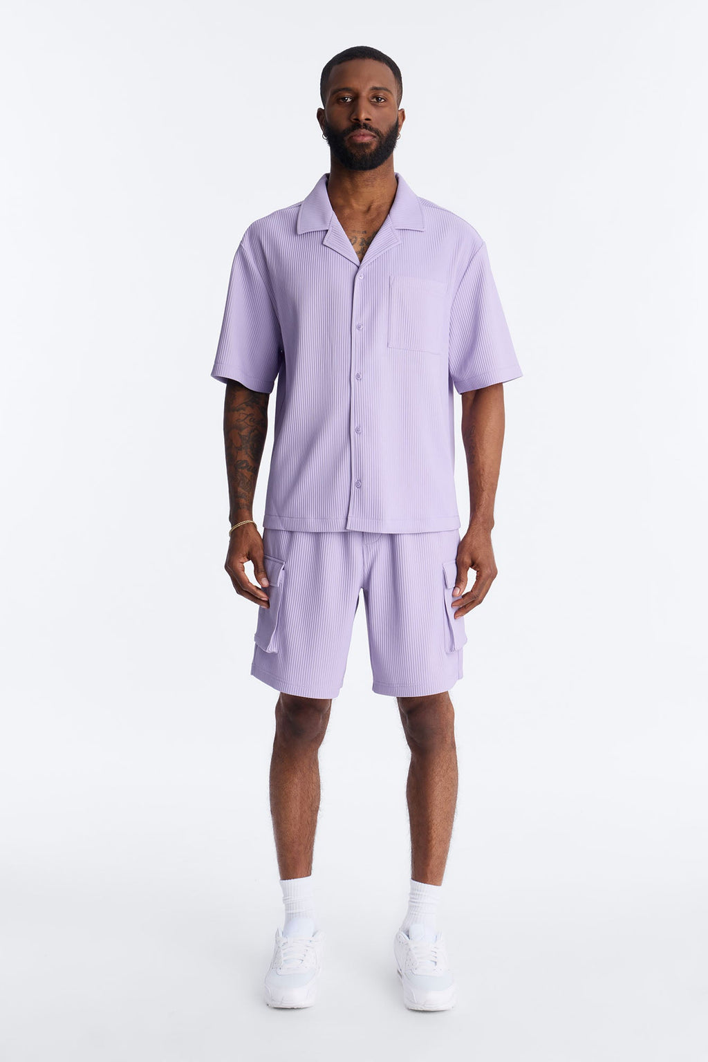 Show Up Short Sleeve Cuban Shirt - Lavender