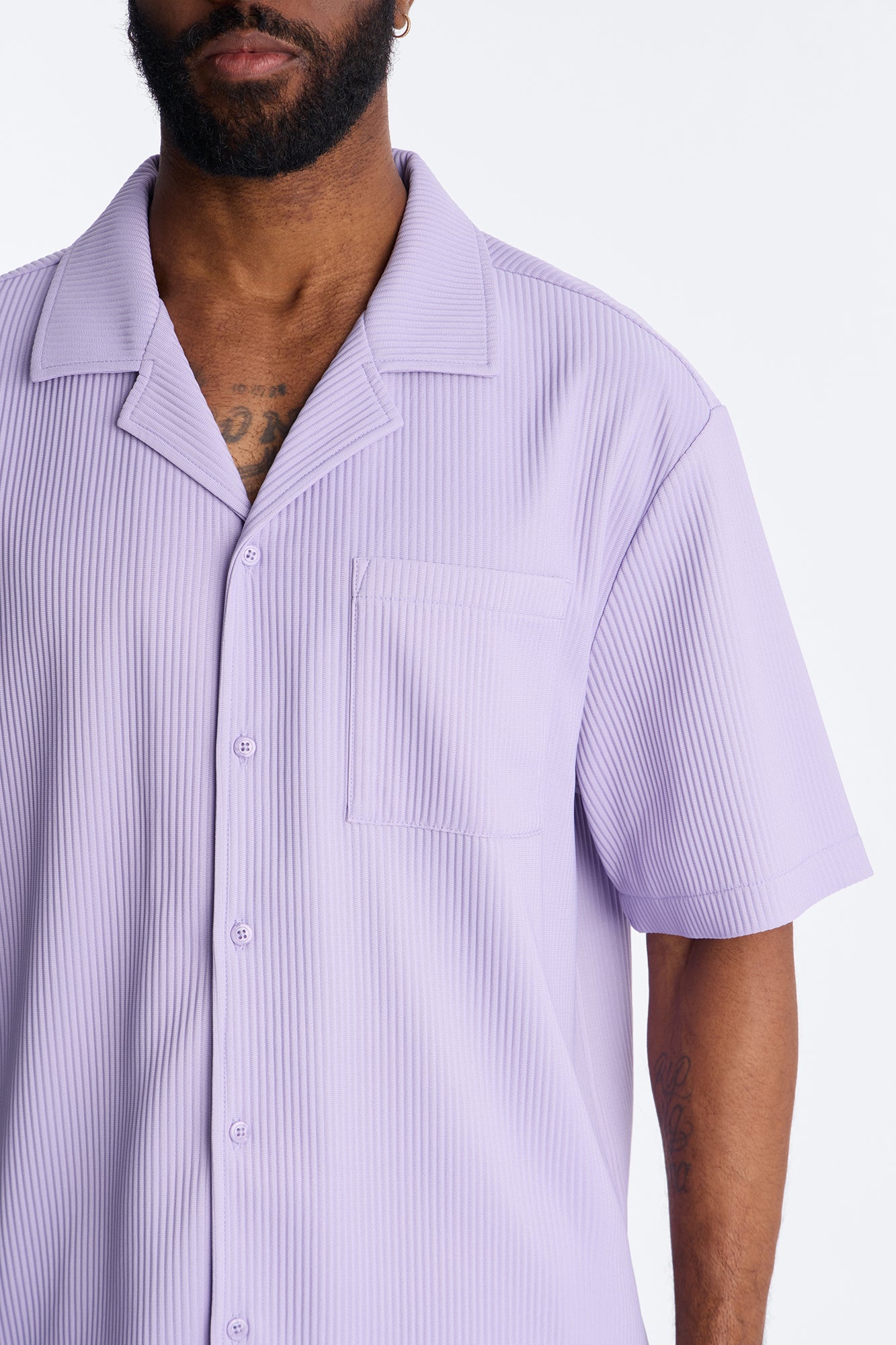 Show Up Short Sleeve Cuban Shirt - Lavender
