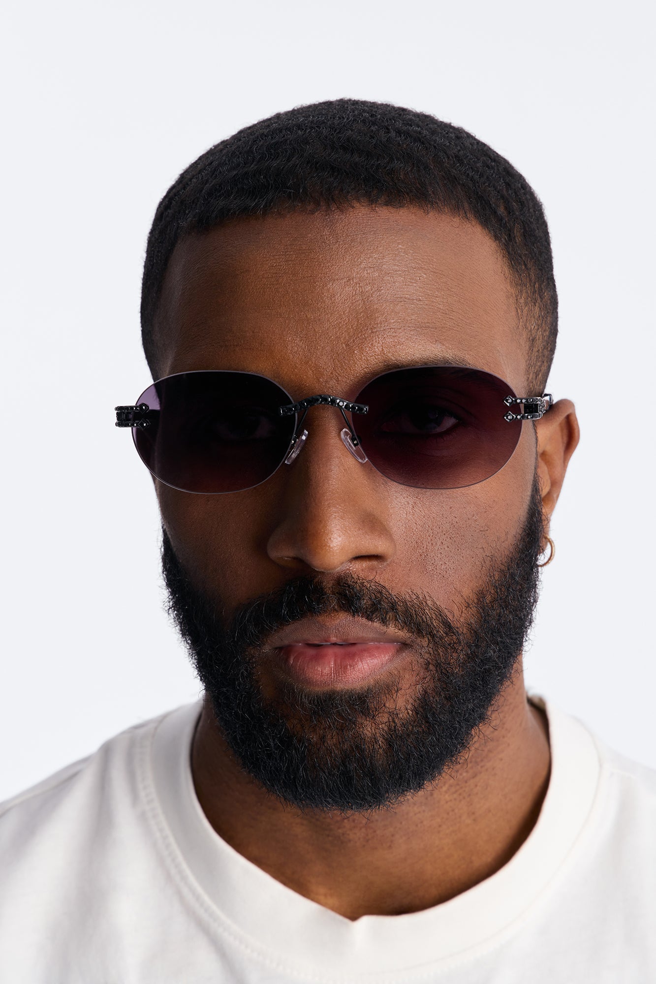 Embellished Round Frameless Metal Sunglasses - Gunmetal