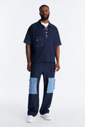 Baggy Blueprint Contrast Cargo Pant - Indigo
