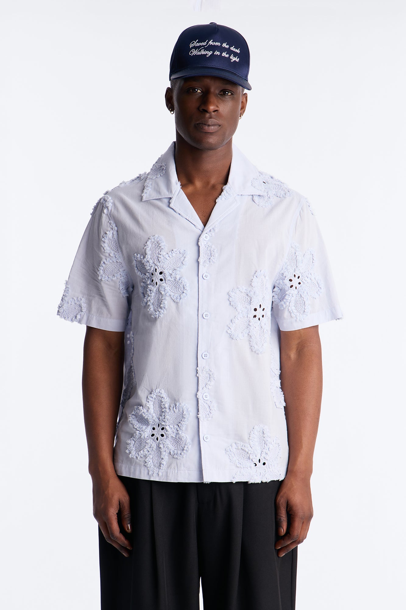Dusty Bloom Cuban Collar Shirt - Light Blue