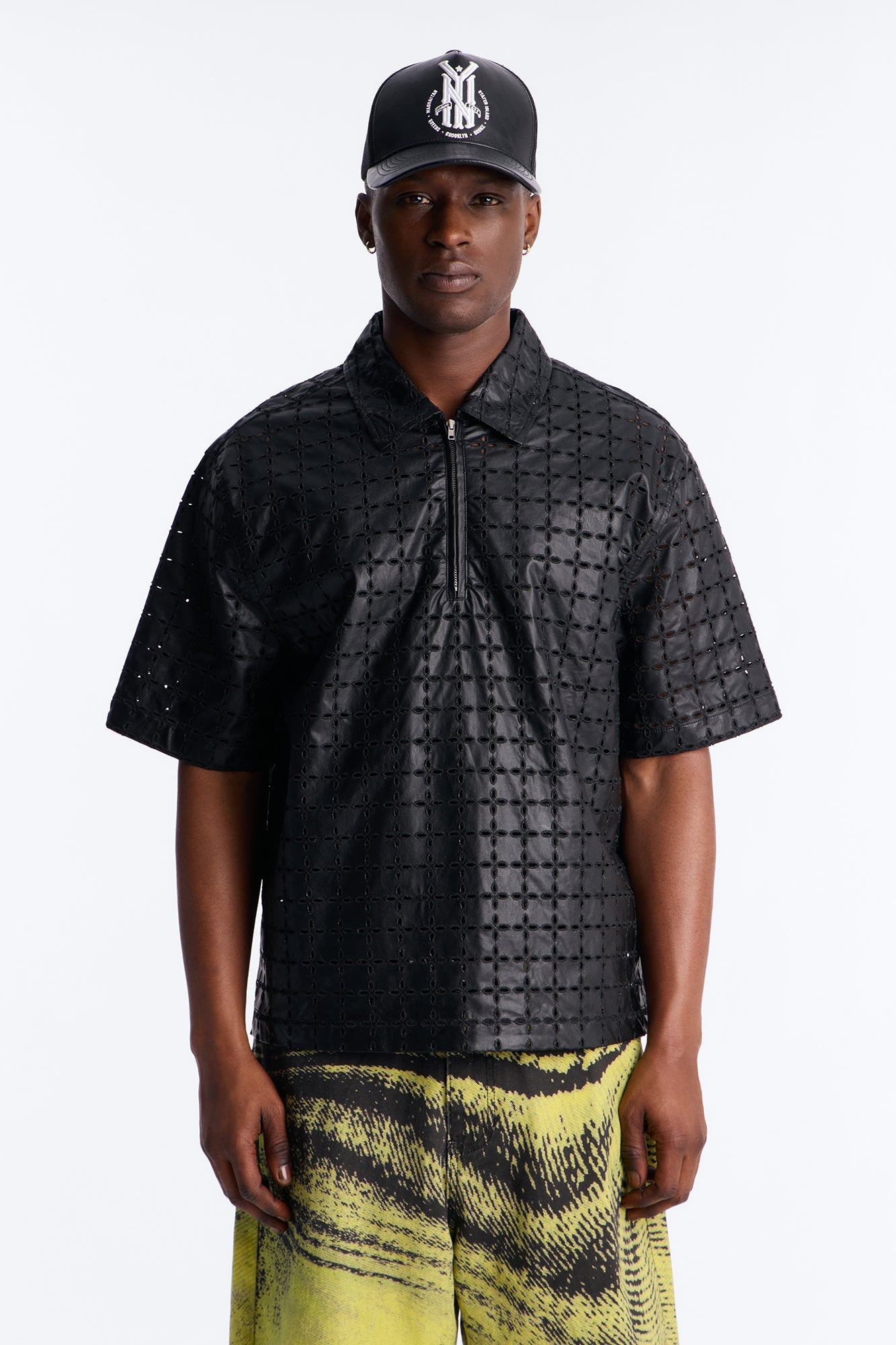 Relaxed Sunset Fever Faux Leather Polo - Black