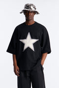Premium Oversized Star Patch Short Sleeve Tee - Black