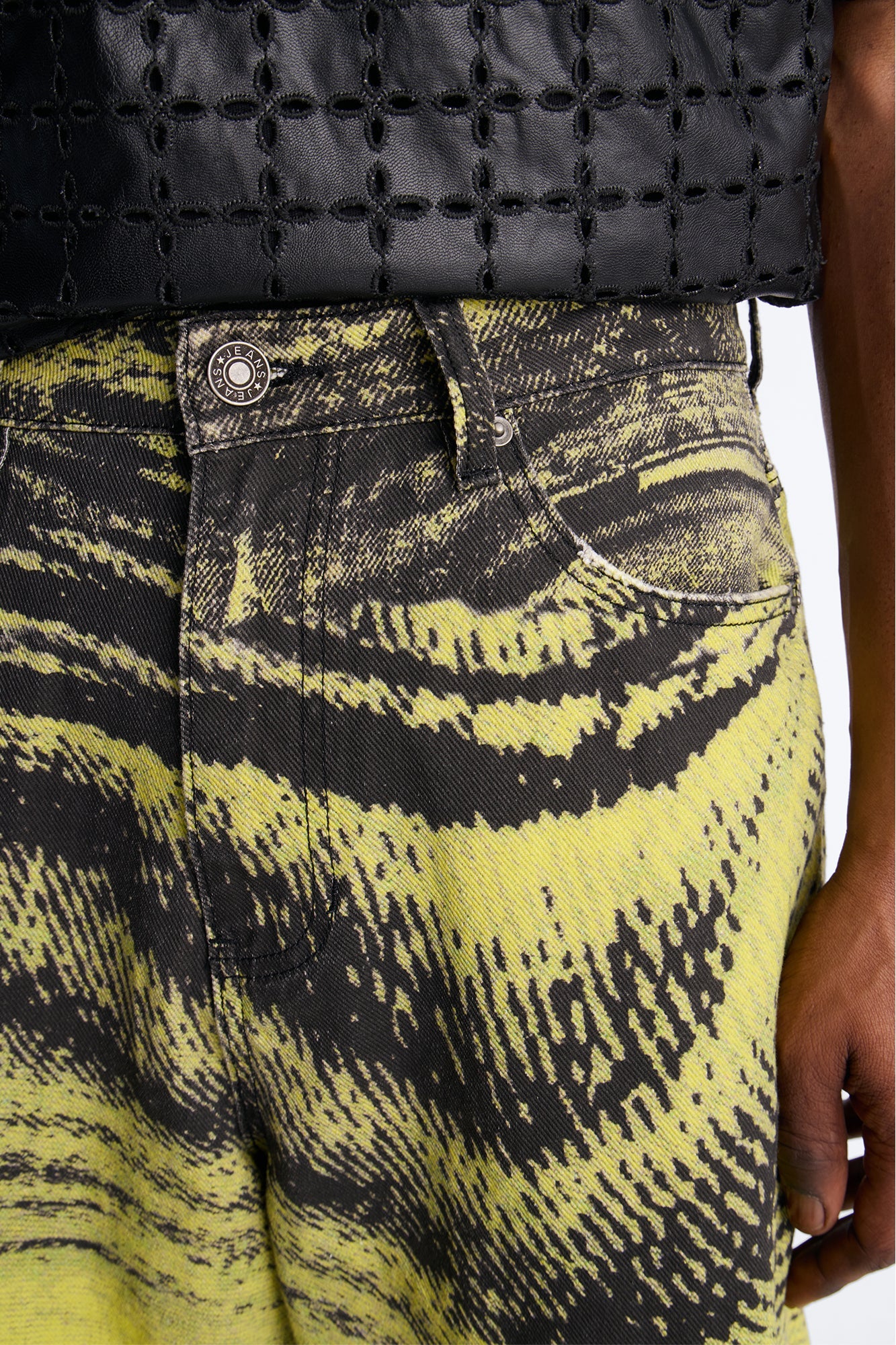 Baggy All The Wavez Printed Denim Short - Neon Yellow