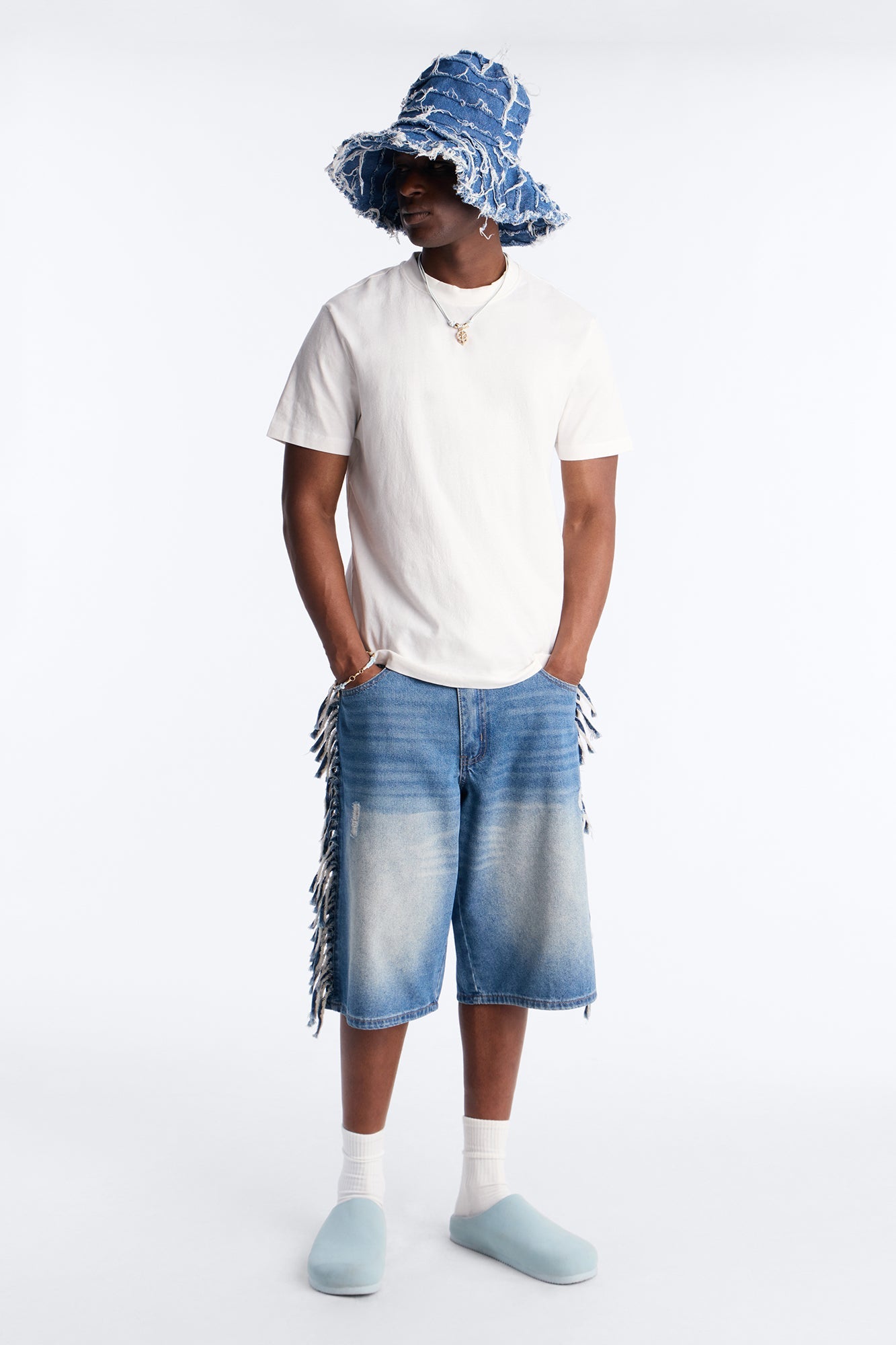 Baggy Rodeo Fringe Denim Short - Vintage Blue Wash