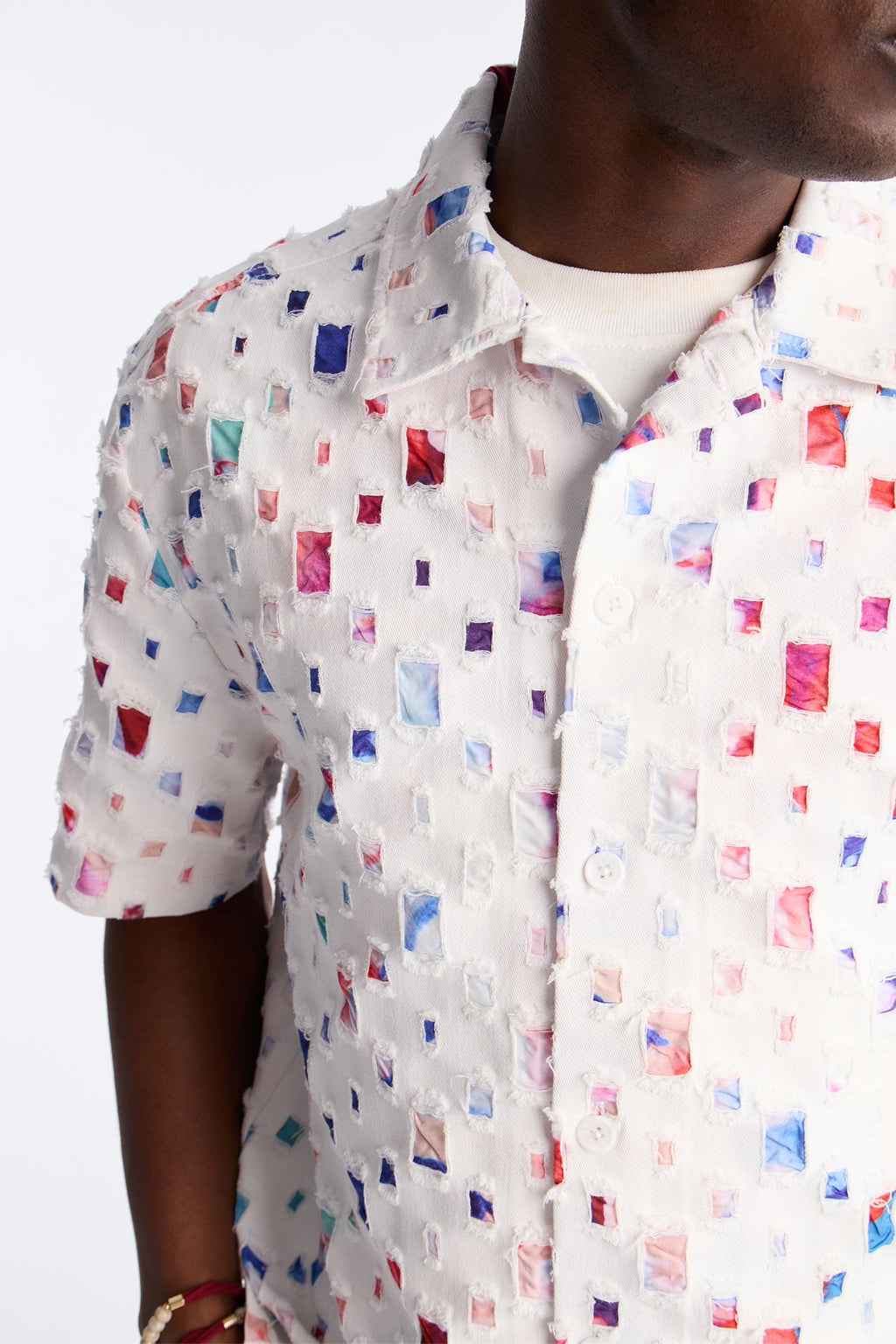 Cropped Watercolor Window Button Up Shirt - White