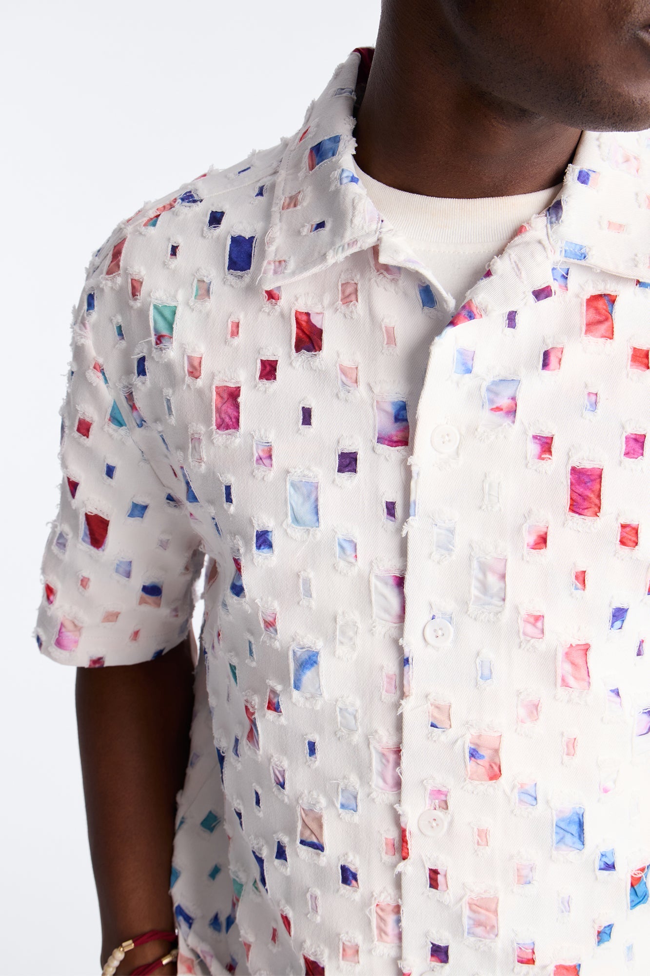 Cropped Watercolor Window Button Up Shirt - White