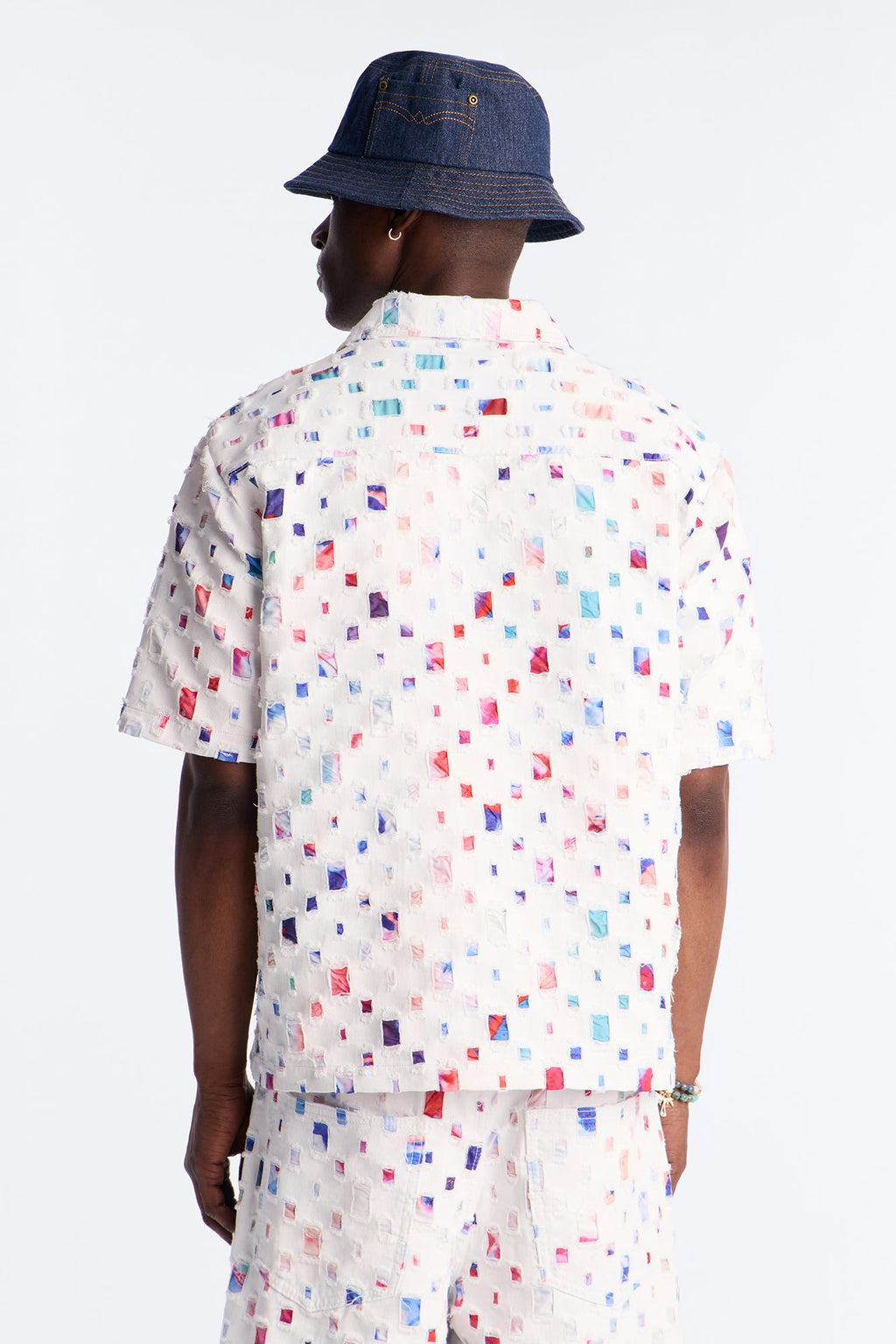 Cropped Watercolor Window Button Up Shirt - White