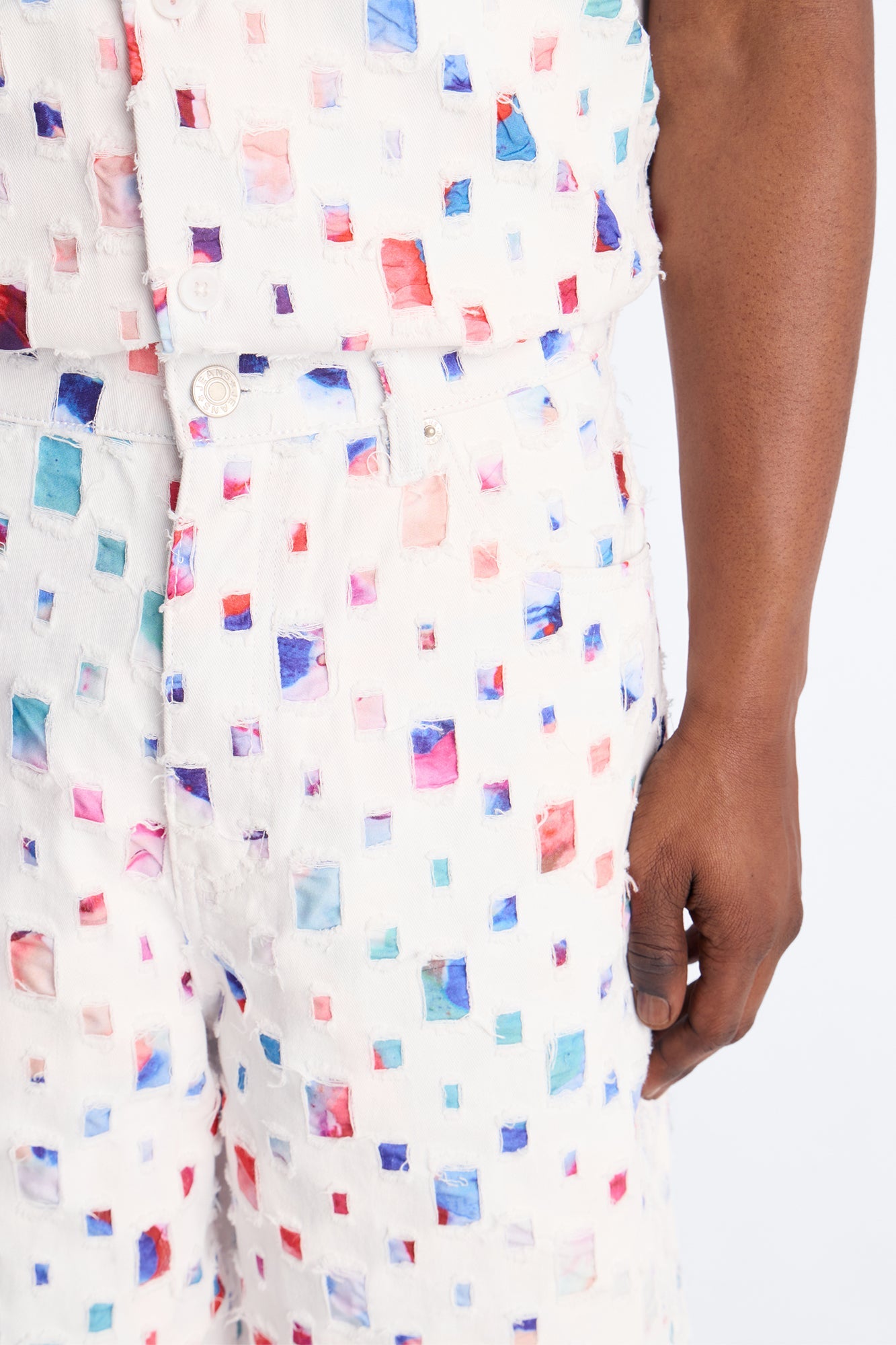 Baggy Watercolor Window Denim Short - White
