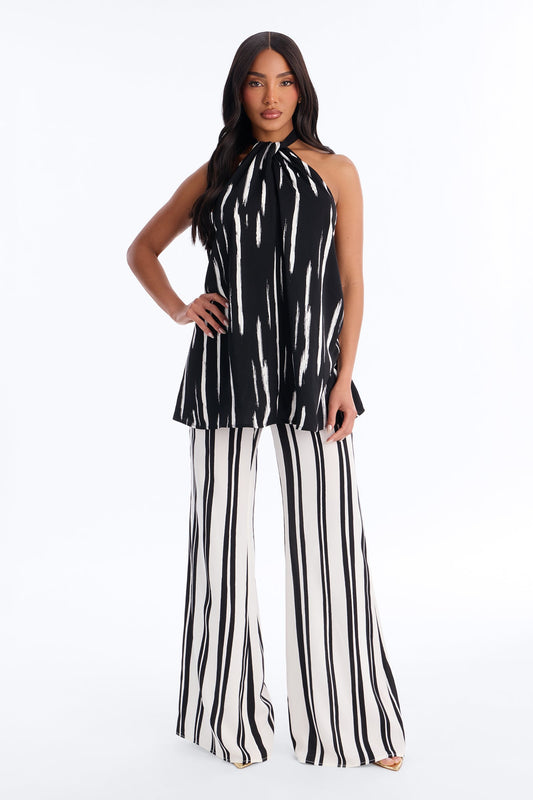 Mariyah Striped Wide Leg Jumpsuit - Black/White
