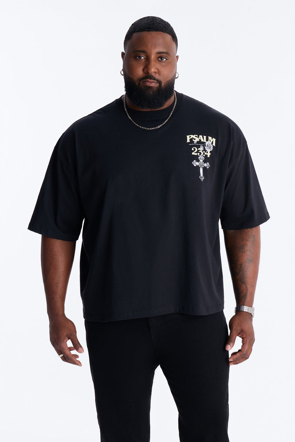 Psalm 23:4 I Walk Through The Valley Boxy Short Sleeve Tee - Black