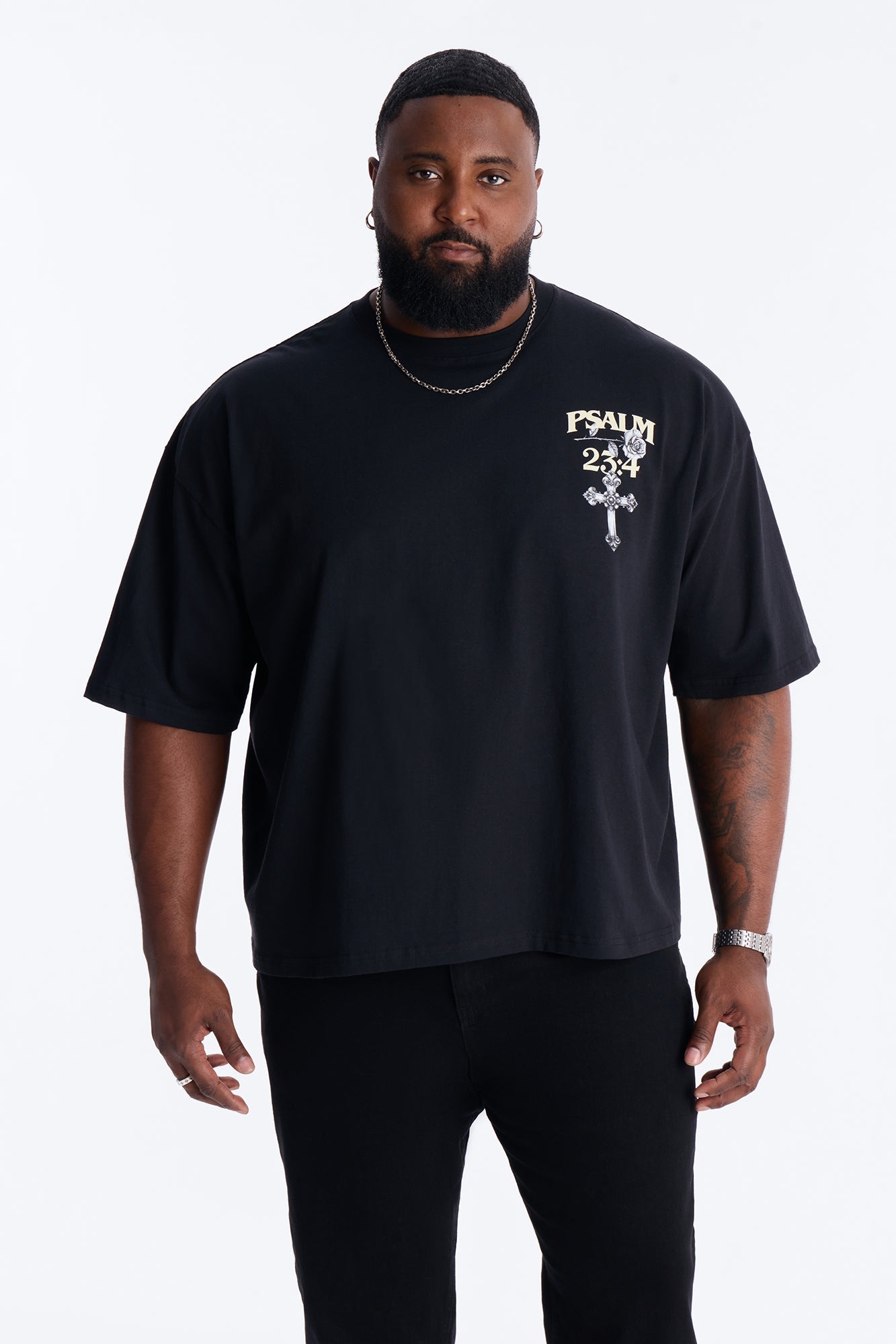 Psalm 23:4 I Walk Through The Valley Boxy Short Sleeve Tee - Black