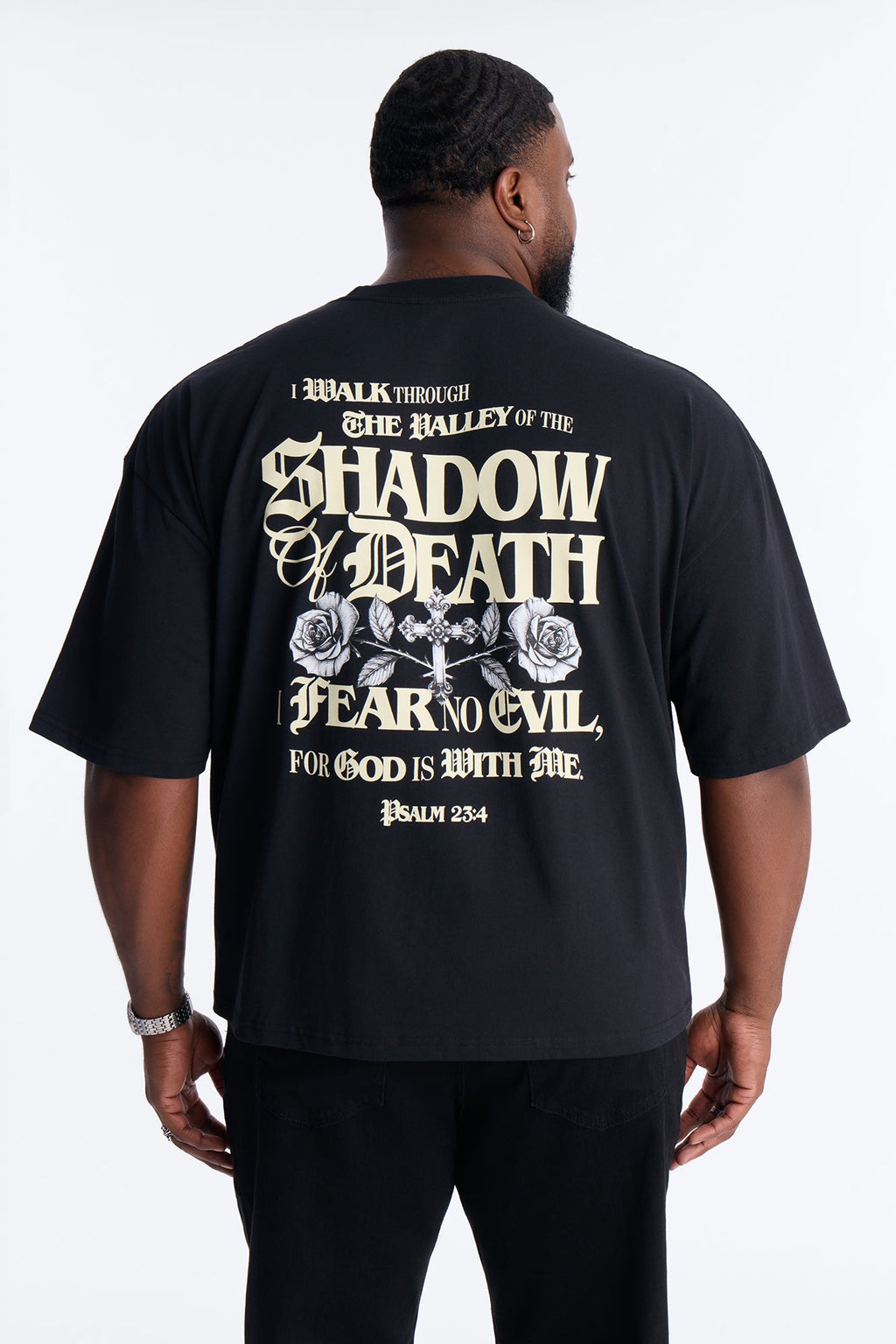 Psalm 23:4 I Walk Through The Valley Boxy Short Sleeve Tee - Black
