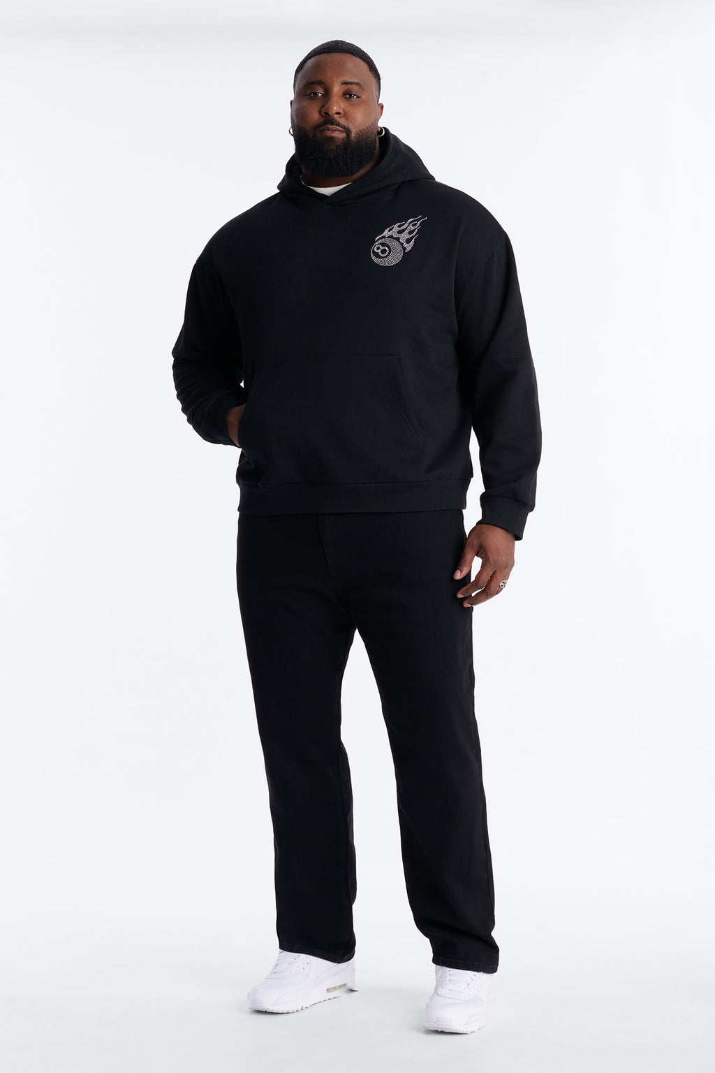Eightball Rhinestones Oversized Hoodie - Black