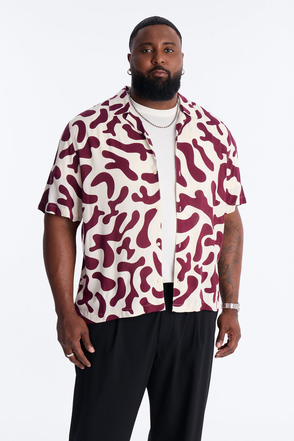 Bold Metric Cuban Shirt - Burgundy
