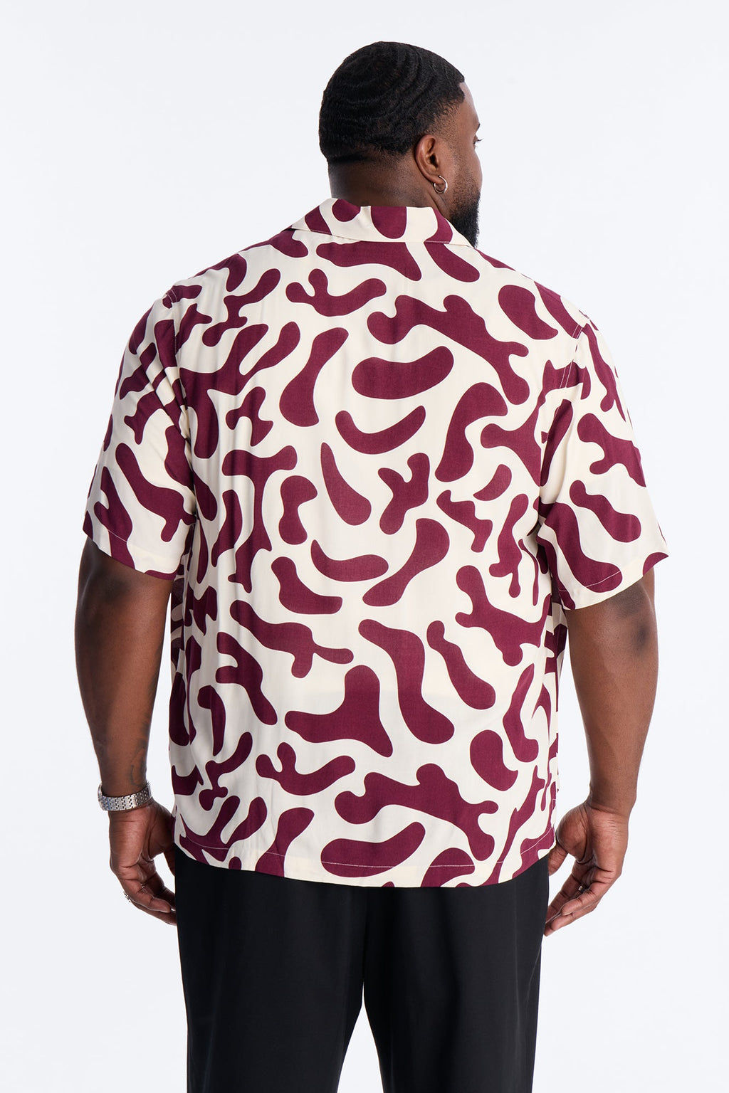 Bold Metric Cuban Shirt - Burgundy