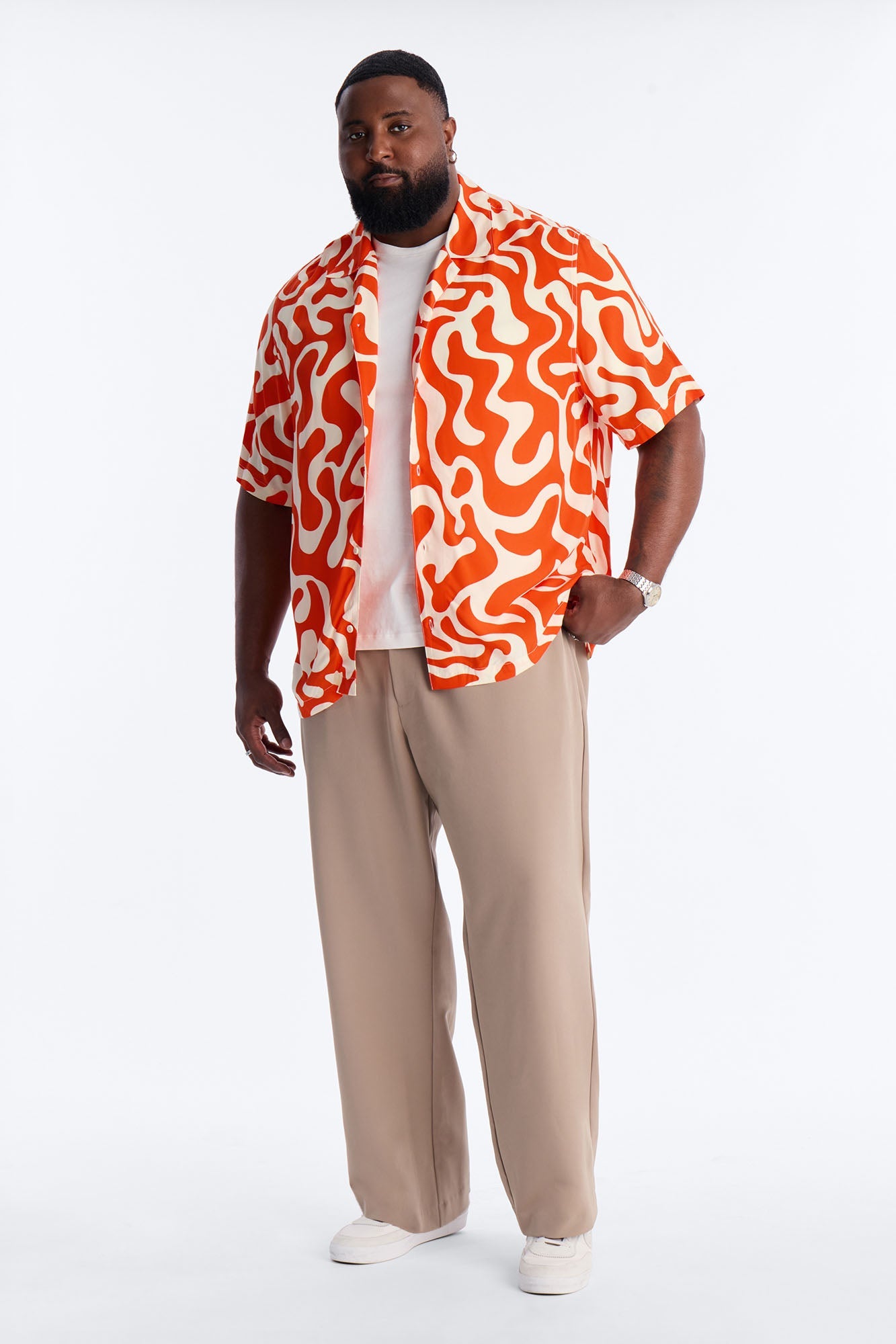 Bold Metric Cuban Shirt - Orange