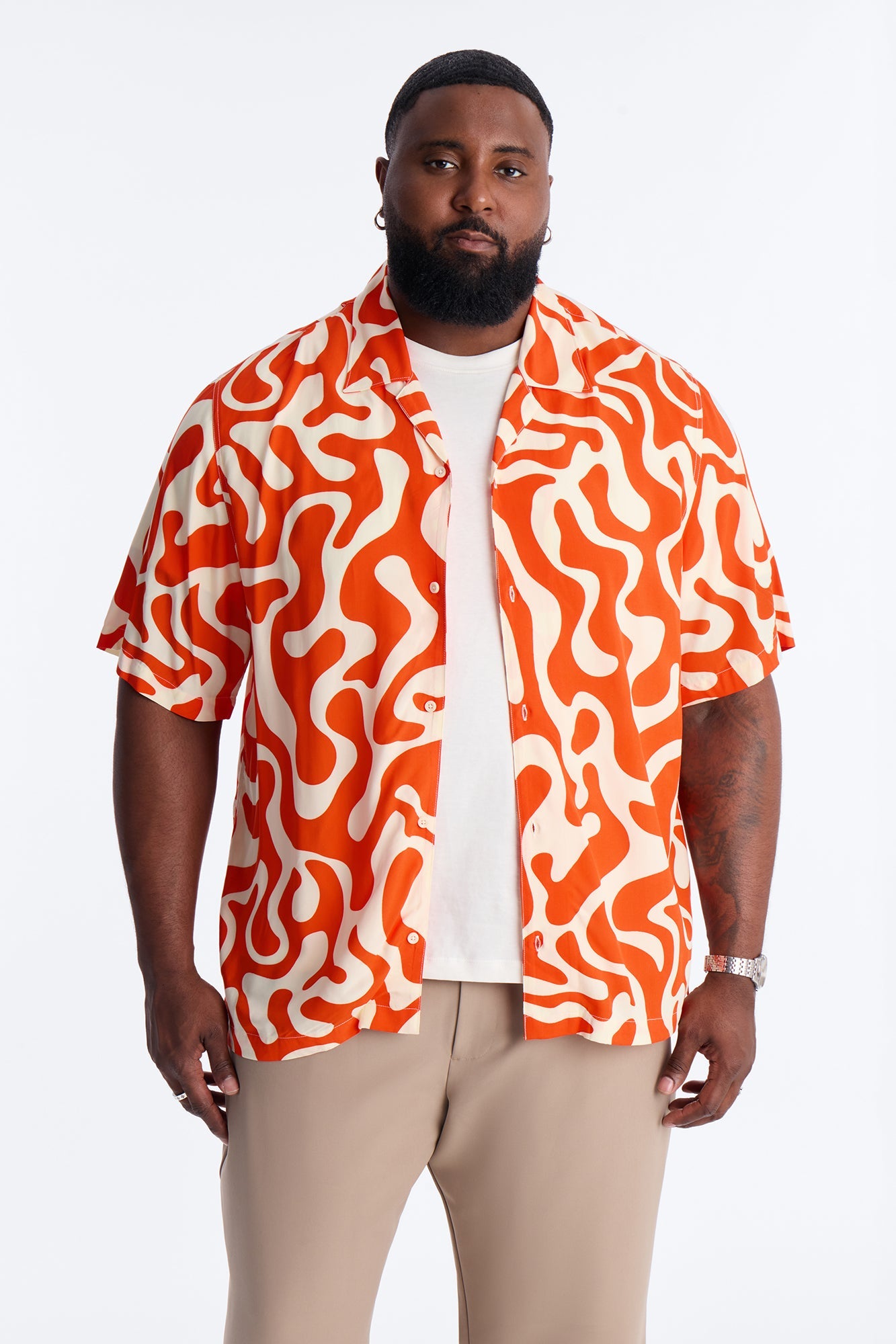 Bold Metric Cuban Shirt - Orange
