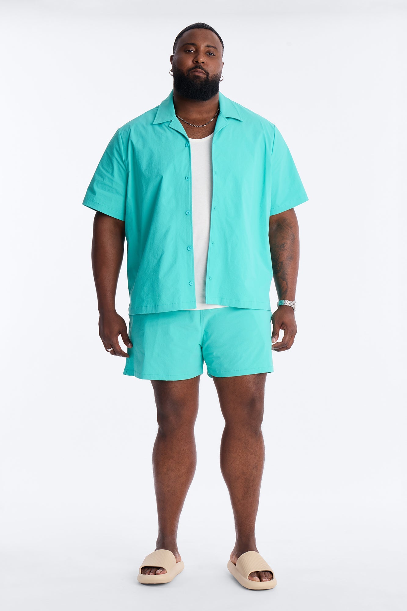 Montez Cuban Collar Button Up Shirt - Teal