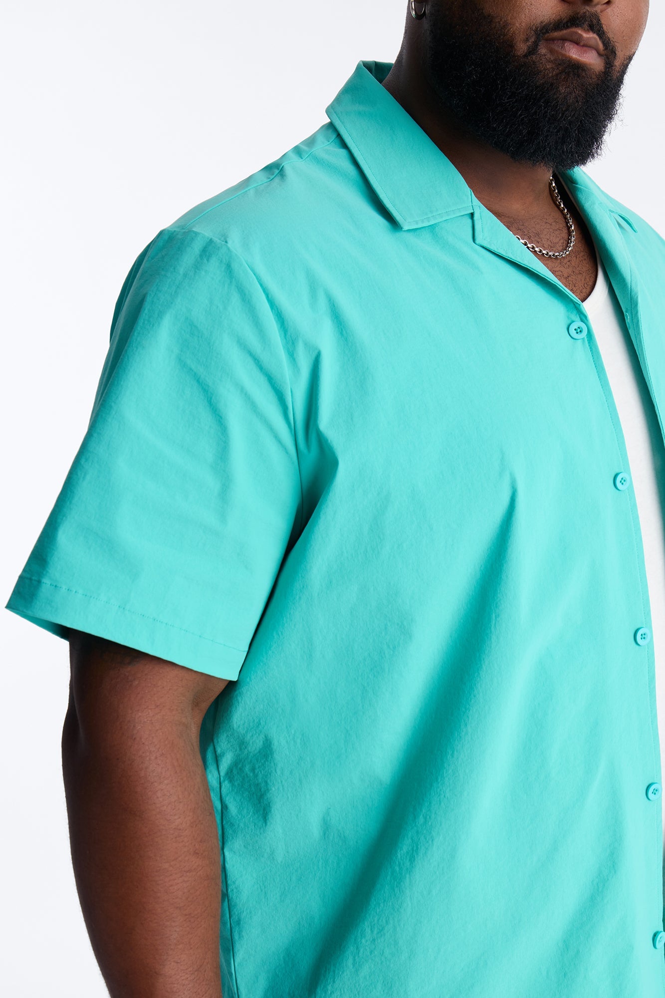 Montez Cuban Collar Button Up Shirt - Teal