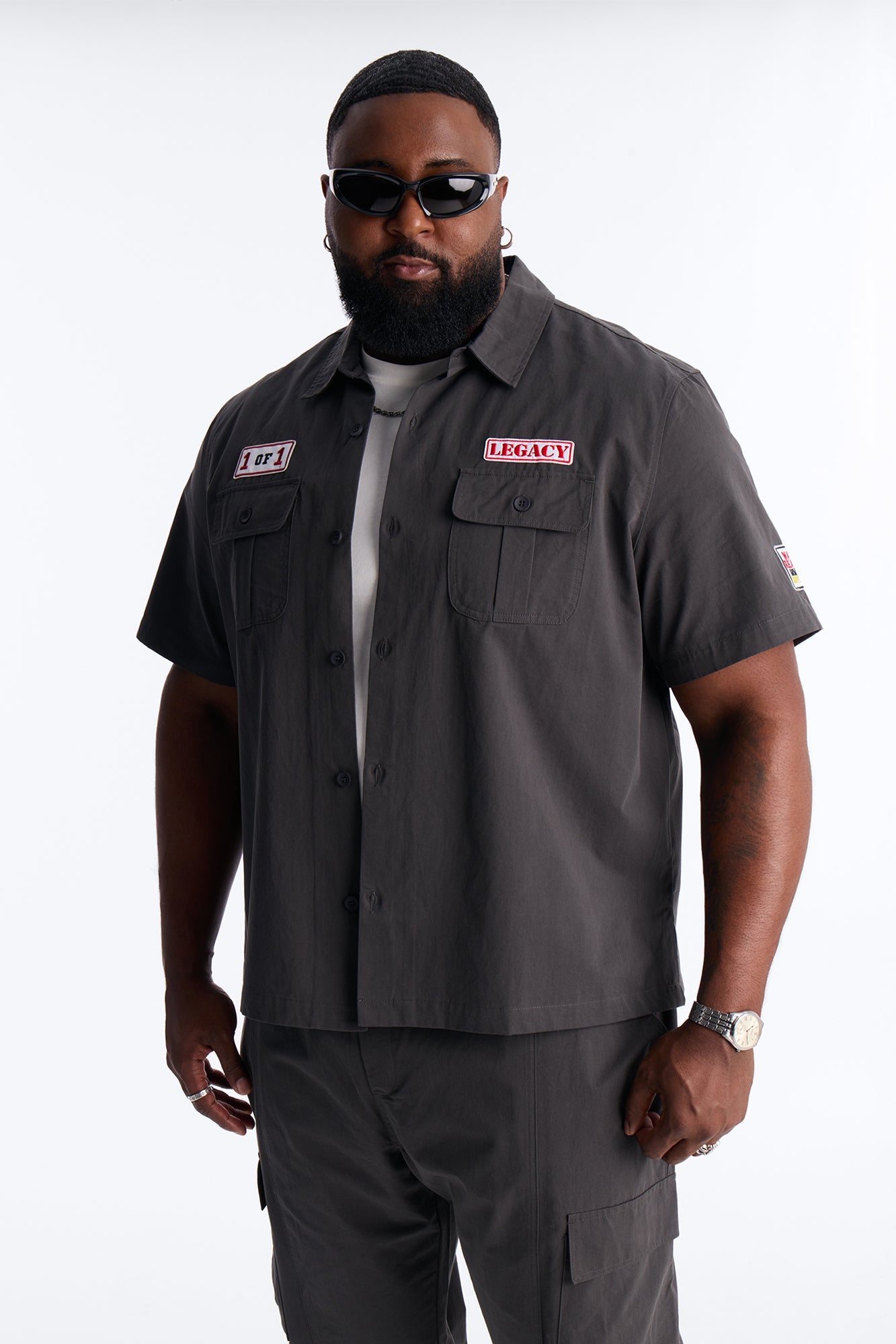 Social Project Button Up Shirt - Grey