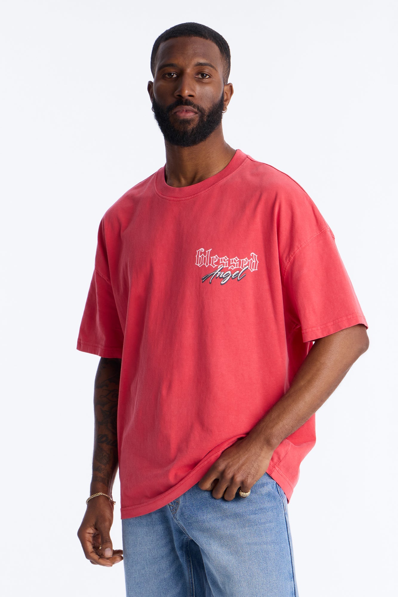 Blessed Angel Oversized Short Sleeve Tee - Red
